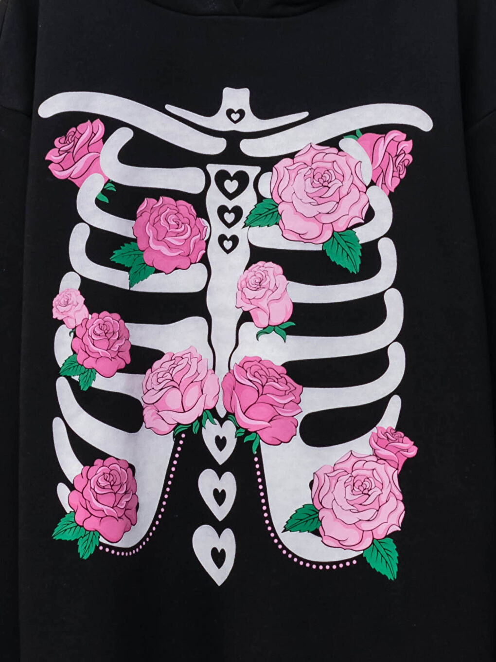 Siyah Kapüşonlu Baskılı Uzun Kollu Kız Çocuk Sweatshirt ve Eşofman Altı-2