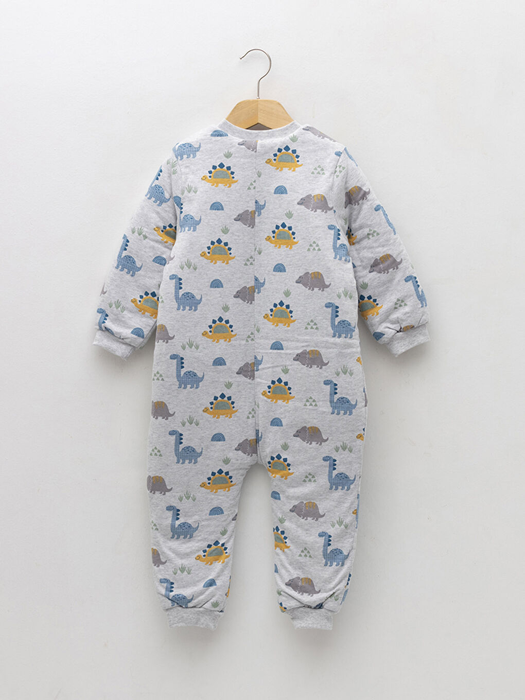 Gri Bisiklet Yaka Uzun Kollu Baskılı Erkek Bebek Fermuarlı Uyku Tulumu-1