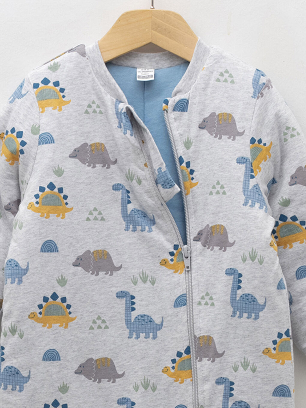 Gri Bisiklet Yaka Uzun Kollu Baskılı Erkek Bebek Fermuarlı Uyku Tulumu-2