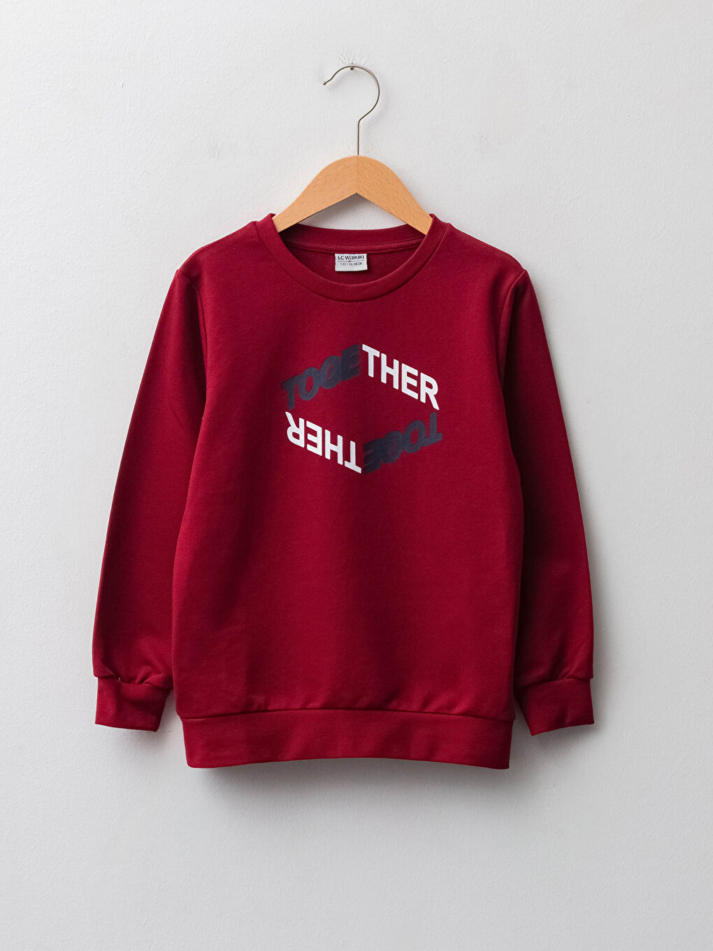 Bordo Bisiklet Yaka Baskılı Uzun Kollu Erkek Çocuk Sweatshirt