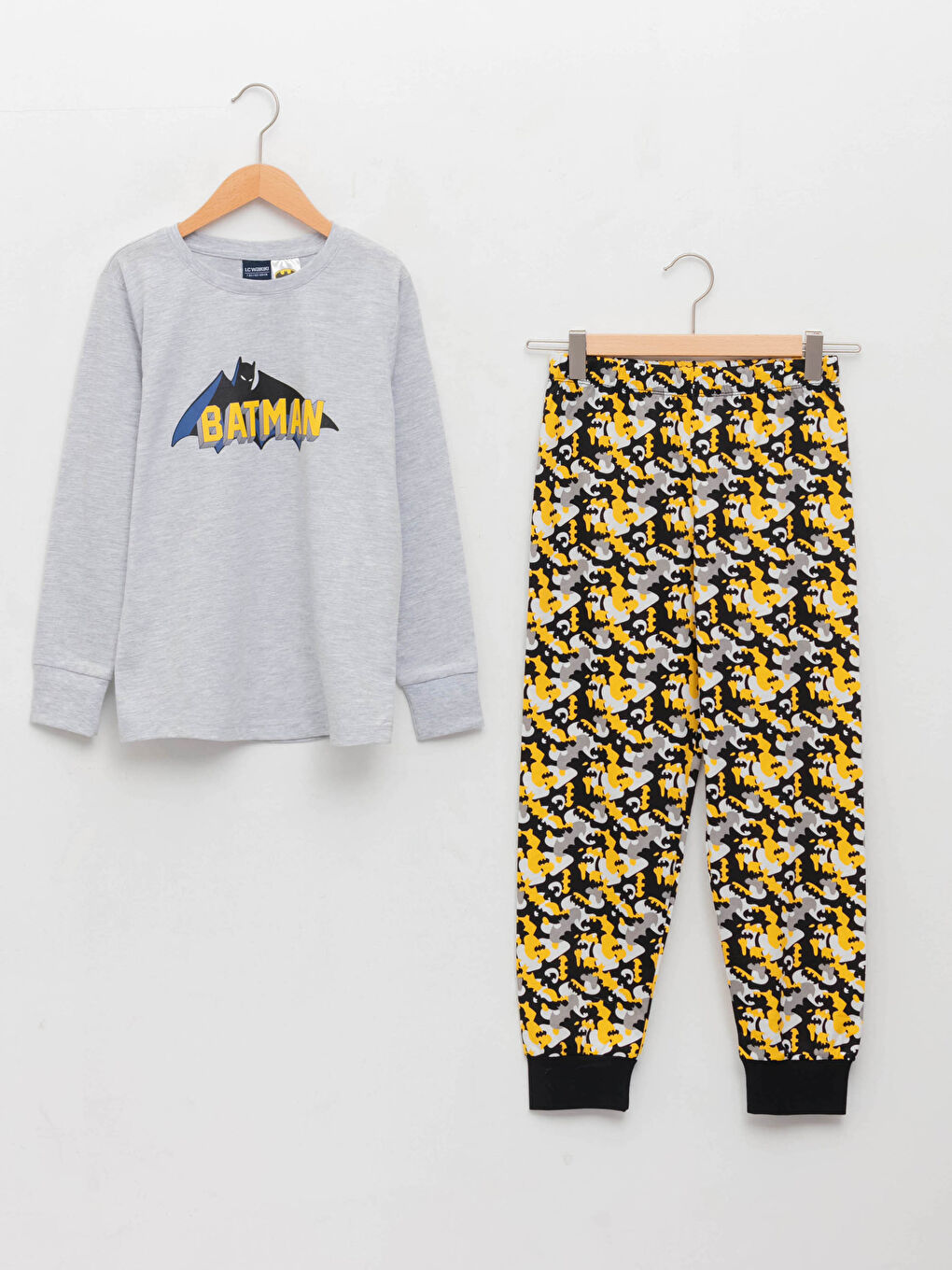Crew Neck Batman Printed Long Sleeve Boys' Pyjama Set