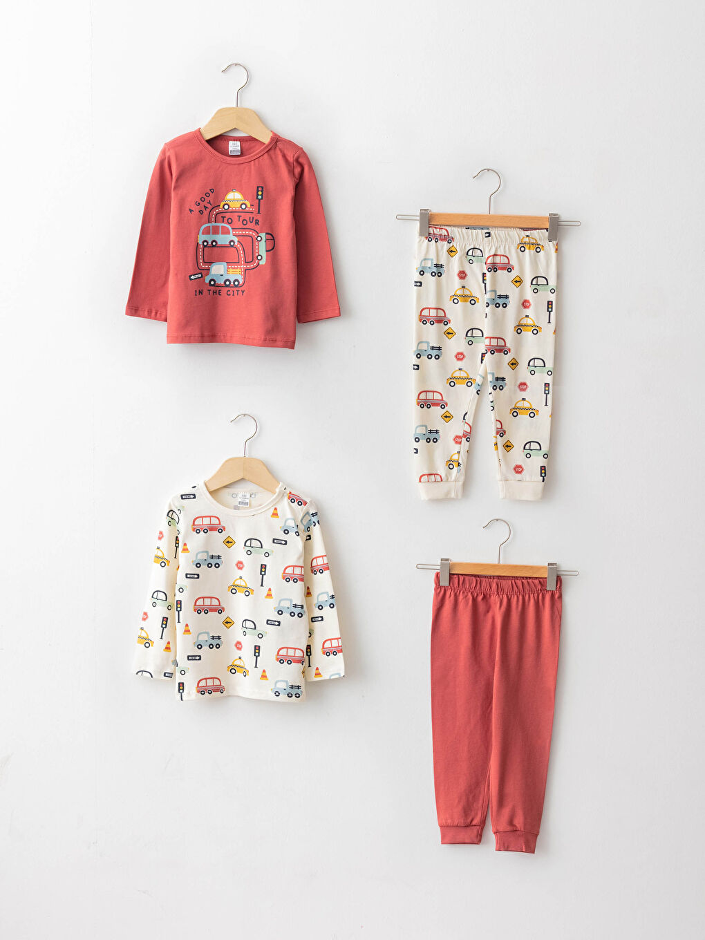 Пижамный комплект для малышей мальчиков с круглым вырезом, длинным рукавом и принтом из хлопка