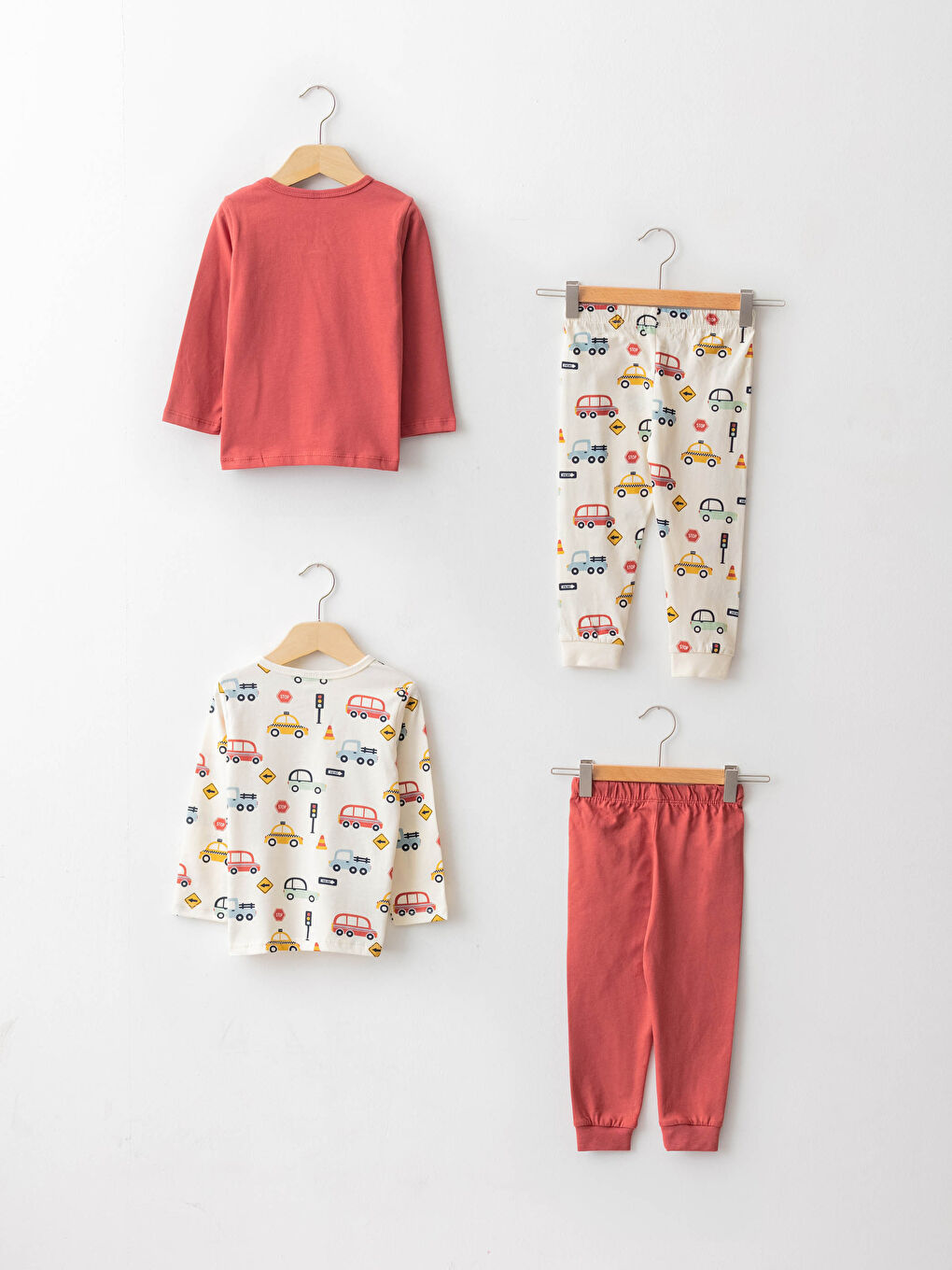 Пижамный комплект для малышей мальчиков с круглым вырезом, длинным рукавом и принтом из хлопка-1