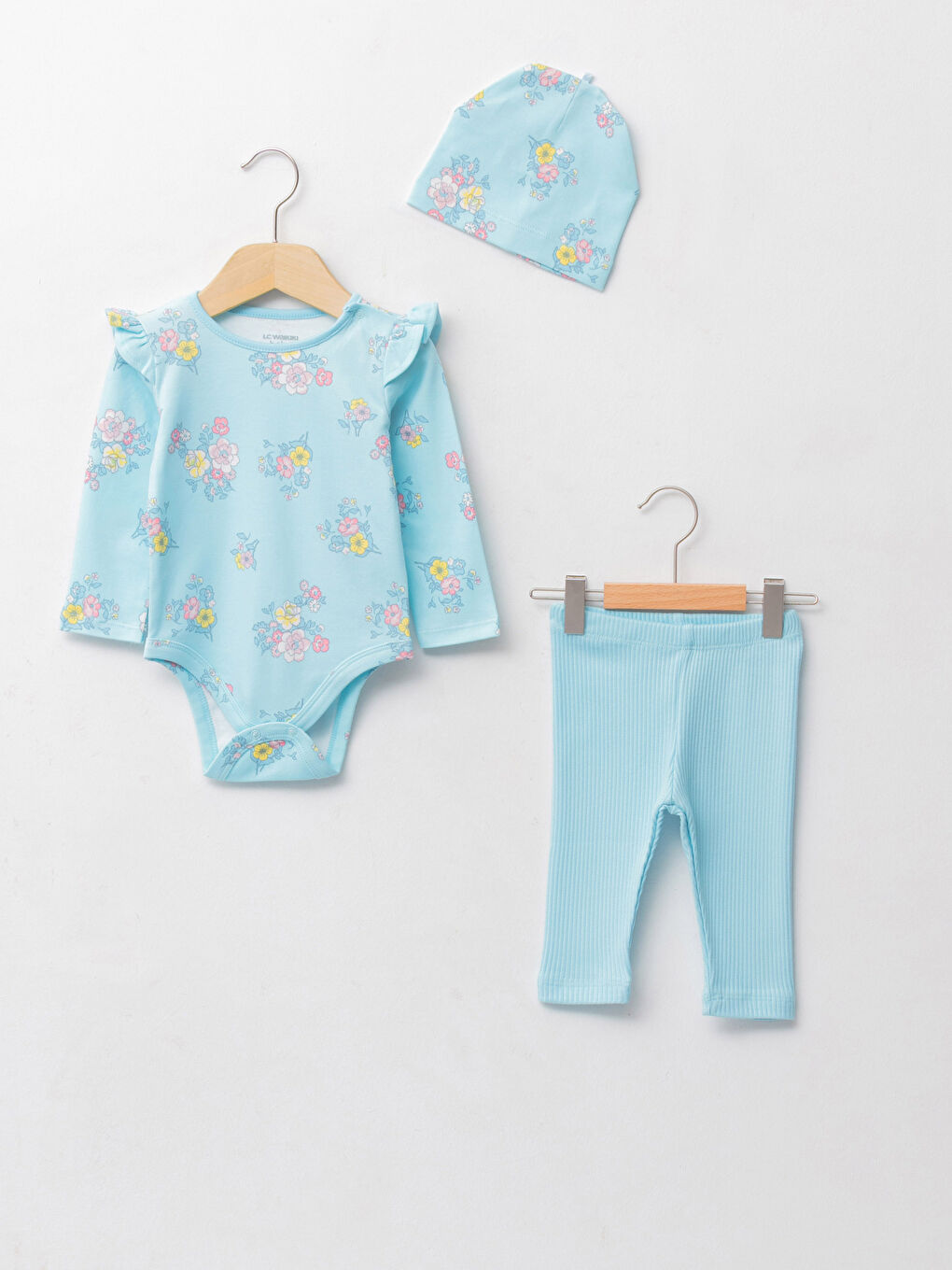 Crew Neck Long Sleeve Printed Baby Girl Suit 3-Piece