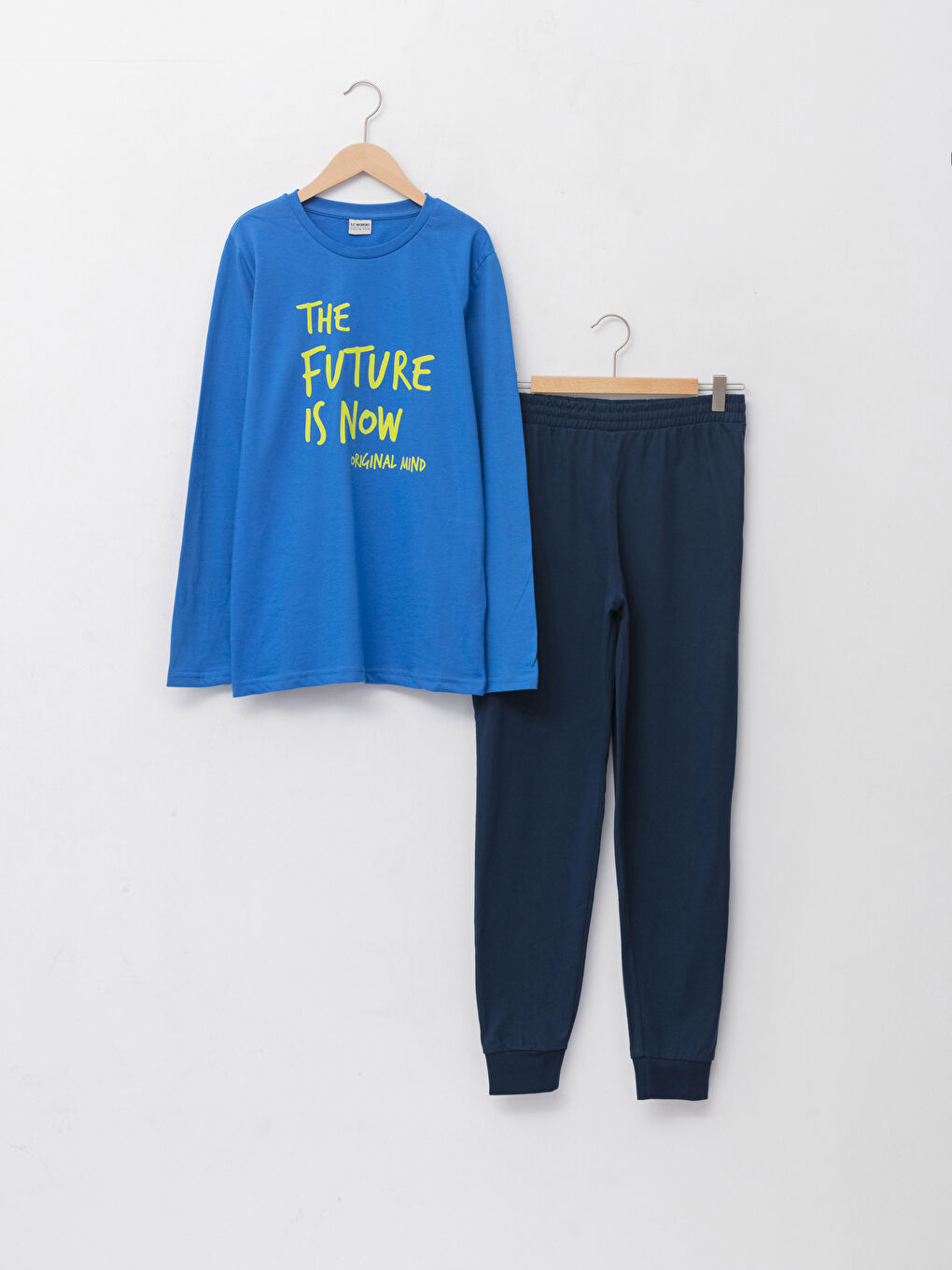 Mavi Bisiklet Yaka Baskılı Uzun Kollu Erkek Çocuk Tişört ve Eşofman Altı