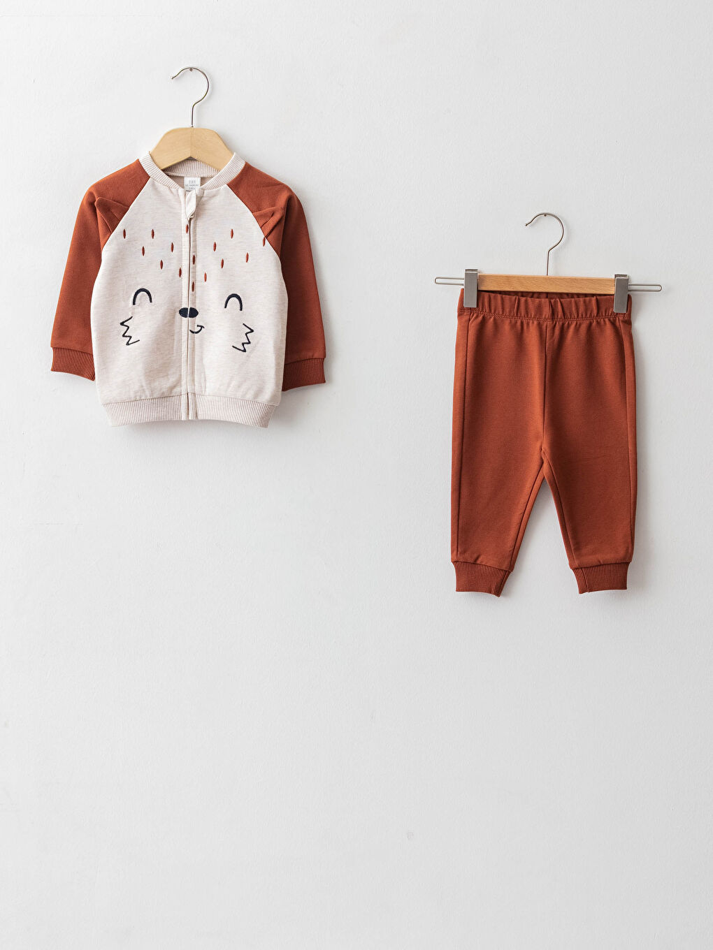 Crew Neck Long Sleeve Printed Baby Boy Zippered Sweatshirt and Pants 2-Pack