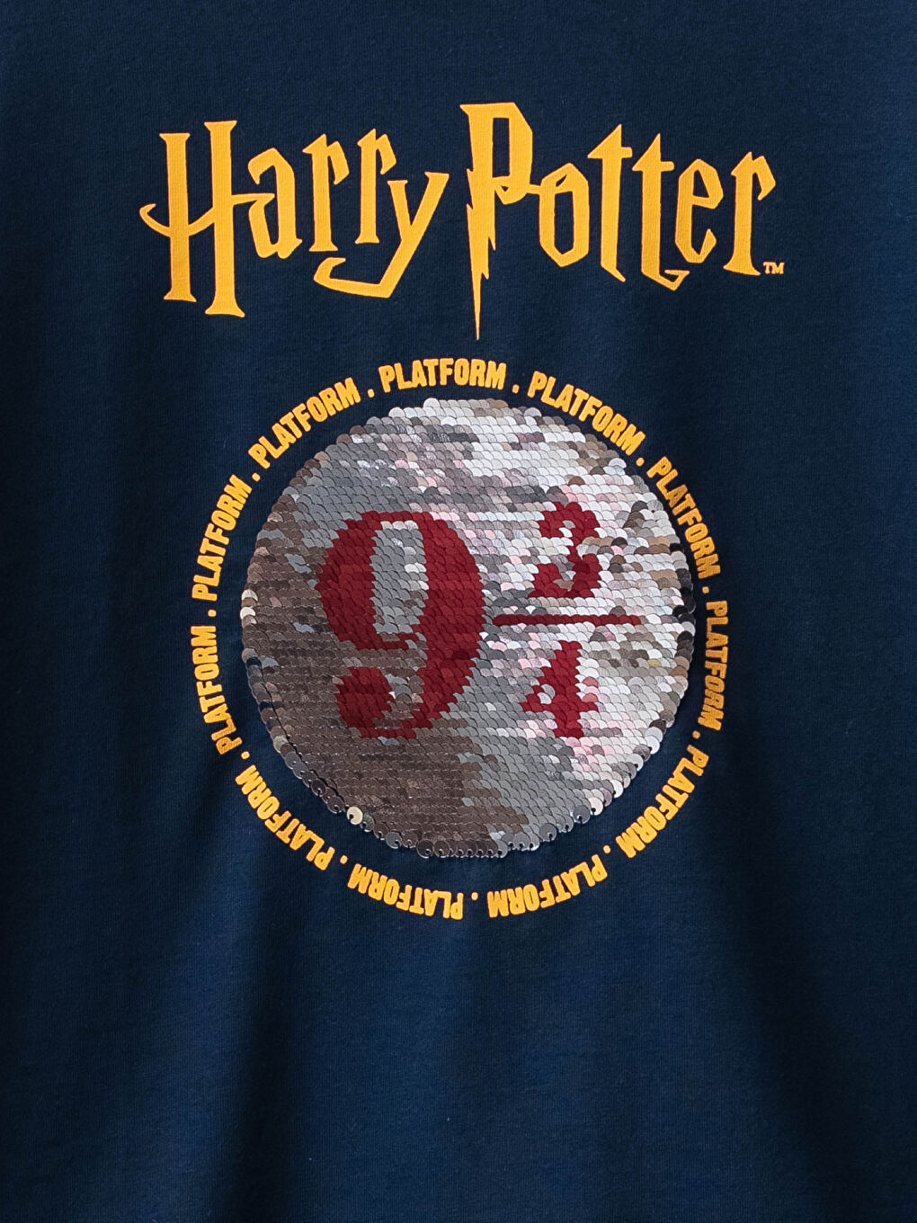Lacivert Bisiklet Yaka Harry Potter Baskılı Çift Yönlü Payetli Uzun Kollu Erkek Çocuk Tişört-2
