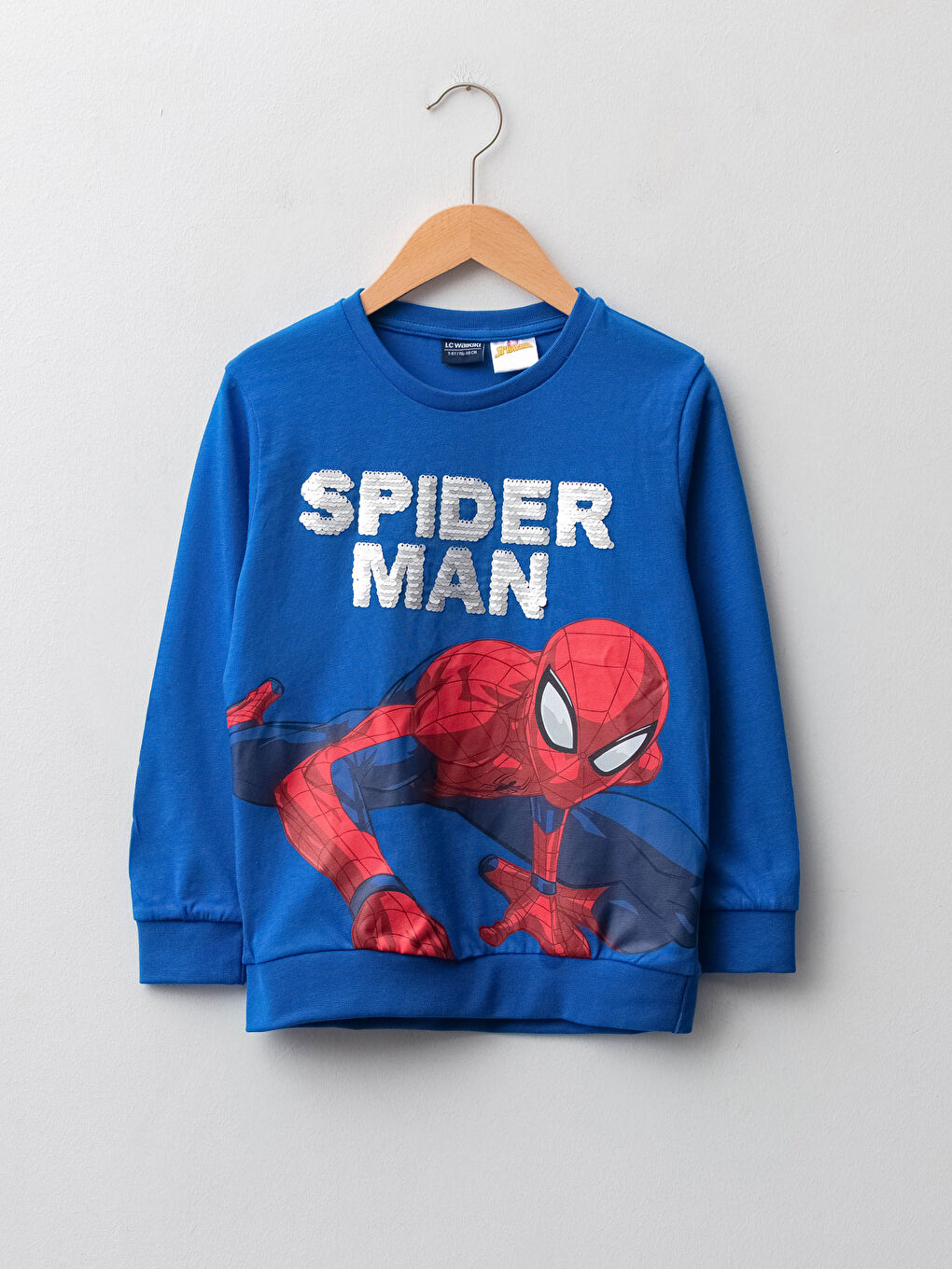 LC Waikiki Crew Neck Spider-Man Printed Double-Sided Sequined Long Sleeve Boys' T-Shirt -W17532Z4-HGU