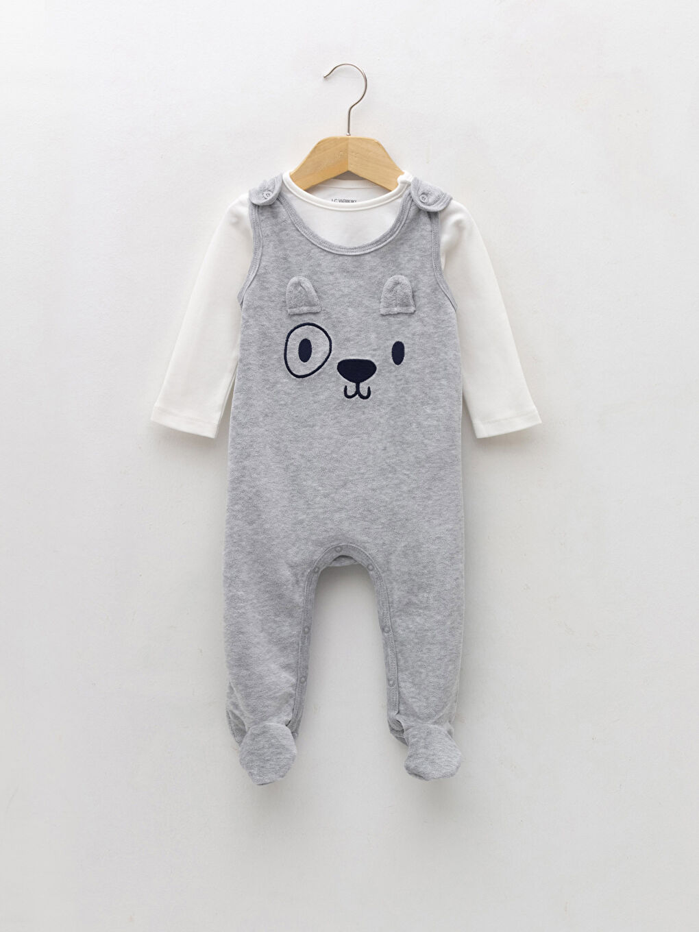 LCW baby Bisiklet Yaka Uzun Kollu Erkek Bebek Çıtçıtlı Body ve Tulum 2'li Takım -W17563Z1-847