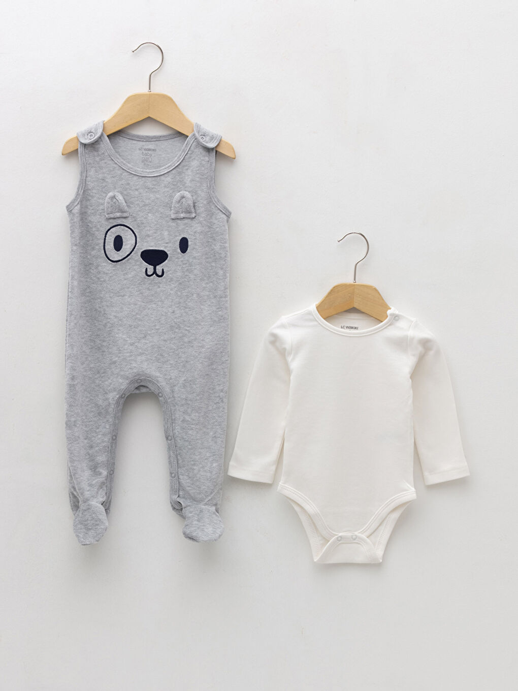 LCW baby Bisiklet Yaka Uzun Kollu Erkek Bebek Çıtçıtlı Body ve Tulum 2'li Takım -W17563Z1-847
