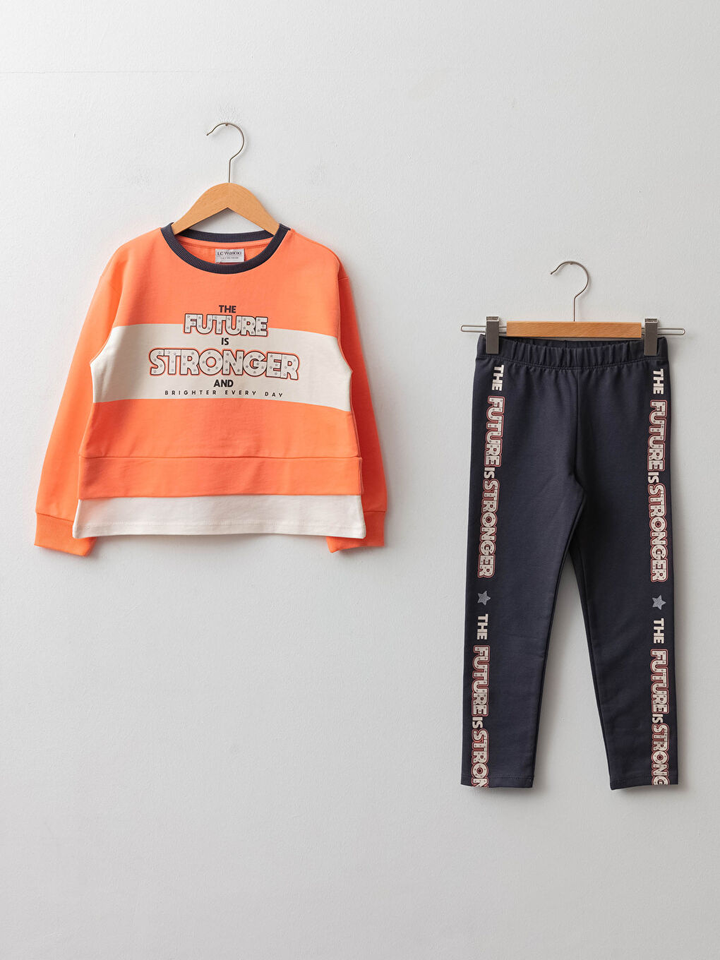 Қыздарға арналған дөңгелек жағалы принтті ұзын жеңді свитшот пен леггинс