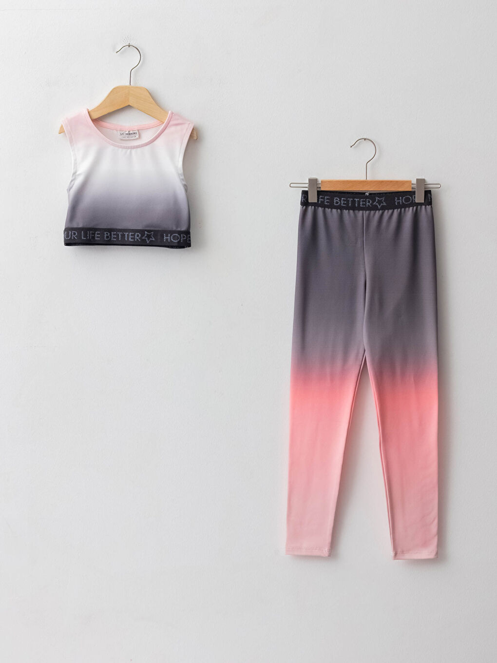 Crew Neck Slogan Text Printed Girl's Bustier and Tights