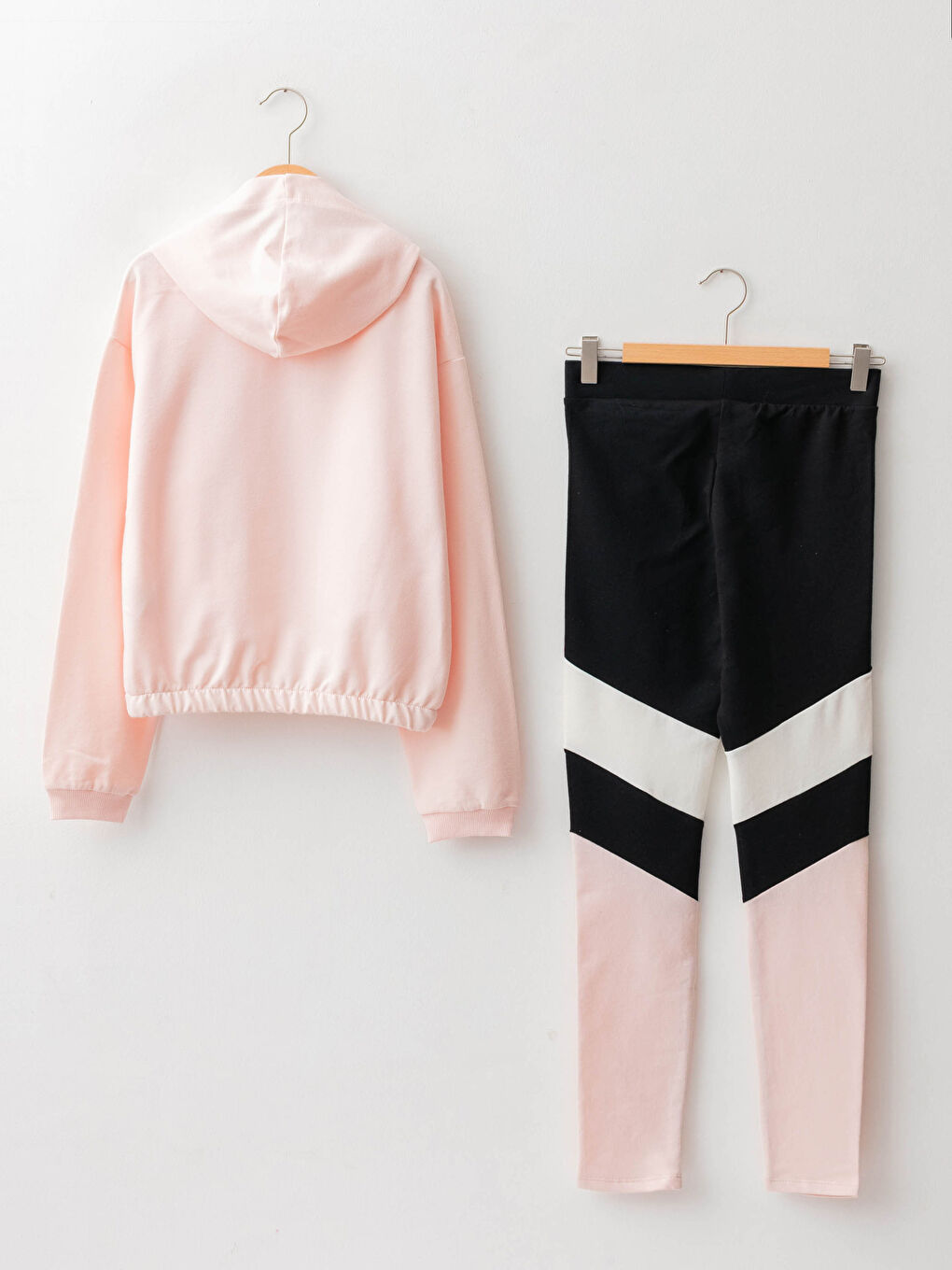 سويت شيرت مزود بغطاء رأس مطبوع بأكمام طويلة وبنطال ضيق للبنات-1