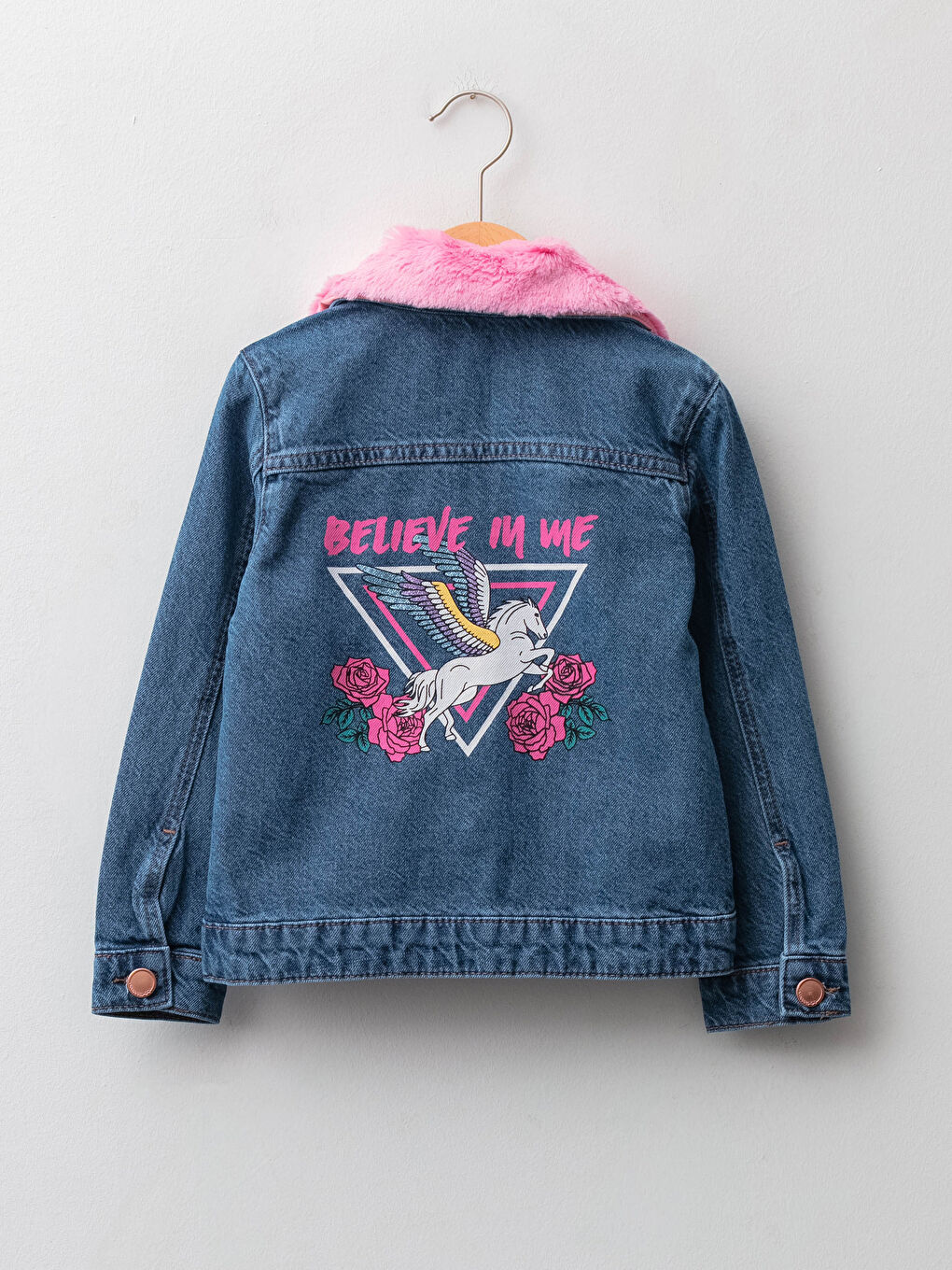 İndigo Baskılı Uzun Kollu Kız Çocuk Jean Ceket-1