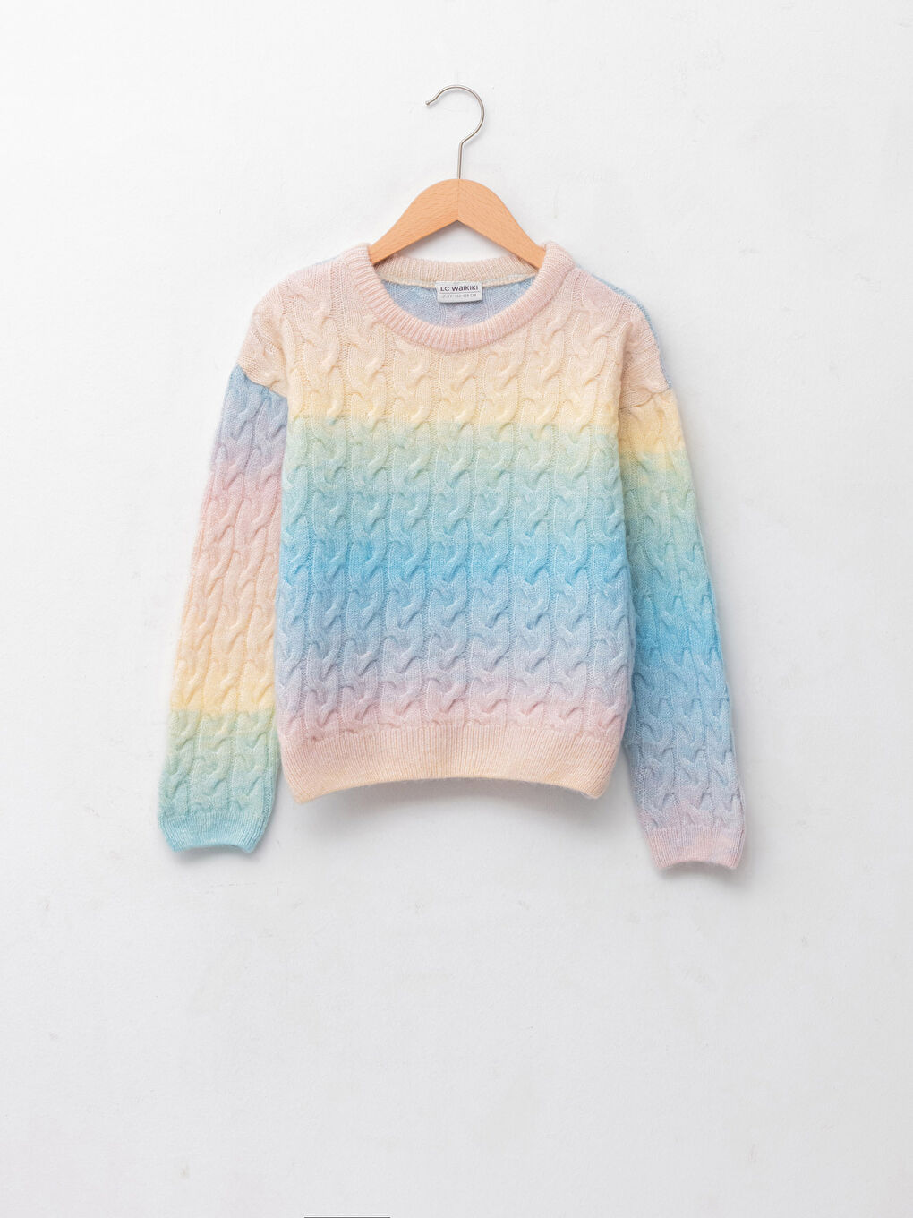 Karışık Bisiklet Yaka Saç Örgüsü Desenli Uzun Kollu Kız Çocuk Triko Kazak