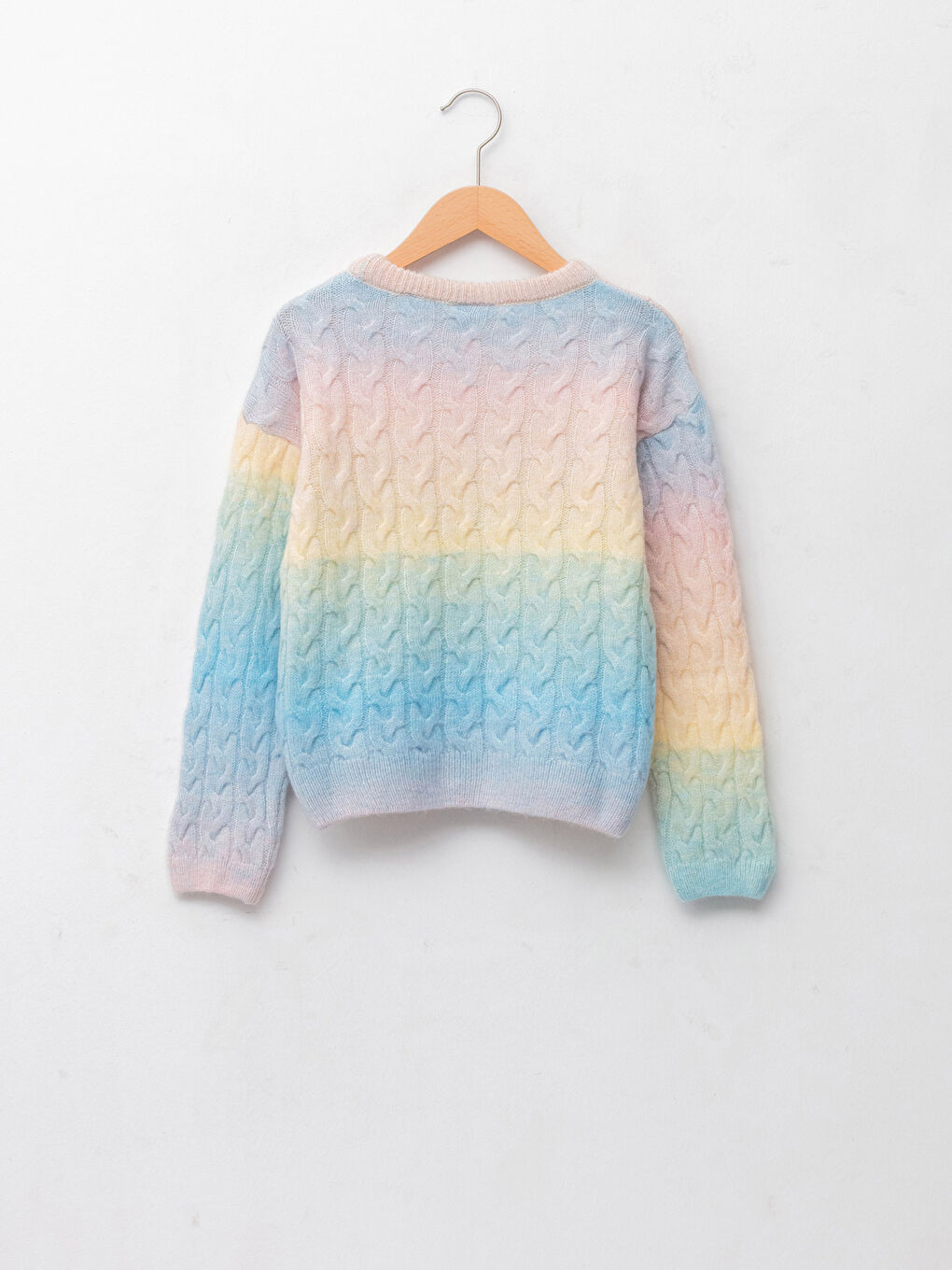 Karışık Bisiklet Yaka Saç Örgüsü Desenli Uzun Kollu Kız Çocuk Triko Kazak-1