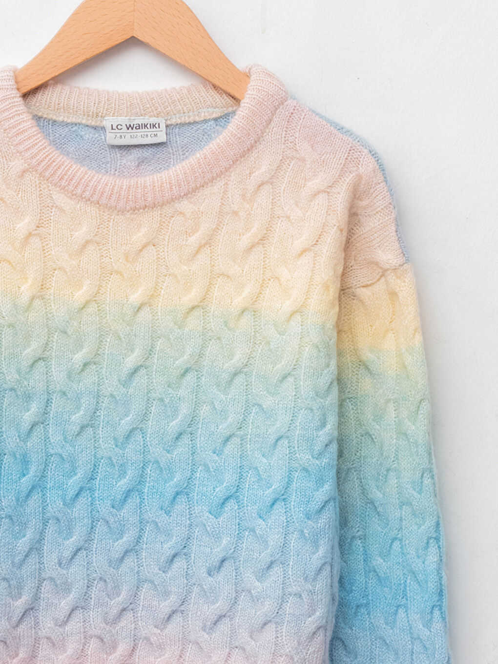 Karışık Bisiklet Yaka Saç Örgüsü Desenli Uzun Kollu Kız Çocuk Triko Kazak-2