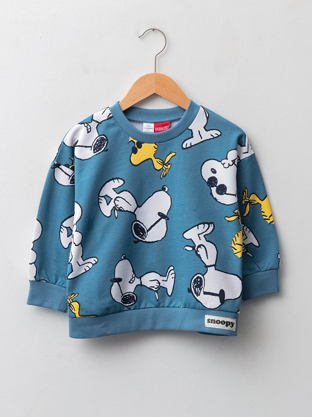 Beyaz Kapüşonlu Uzun Kollu Snoopy Baskılı Erkek Bebek Fermuarlı Sweatshirt