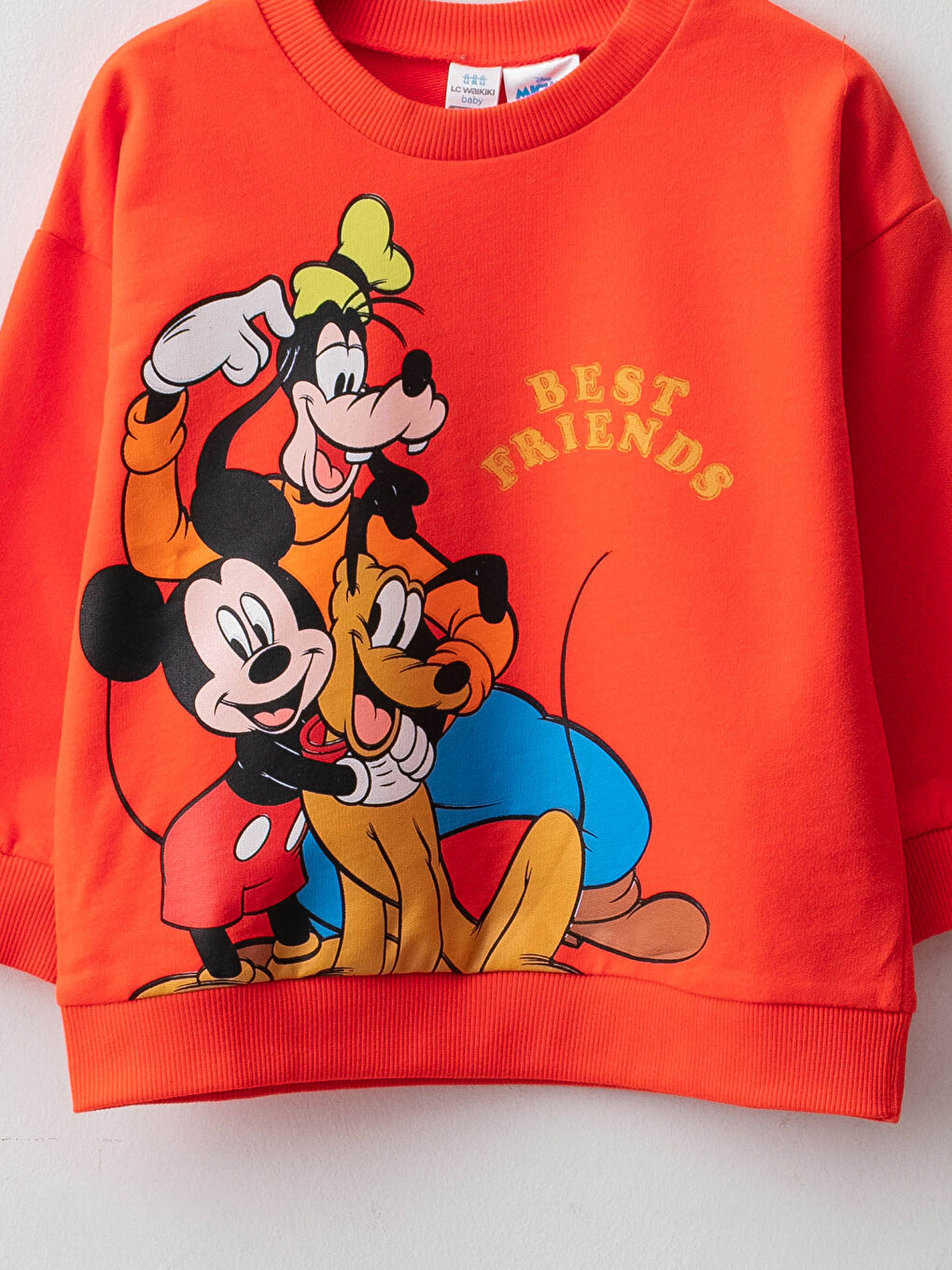Turuncu Bisiklet Yaka Uzun Kollu Mickey Mouse Baskılı Sweat ve Pantolon 2'li Takım-2