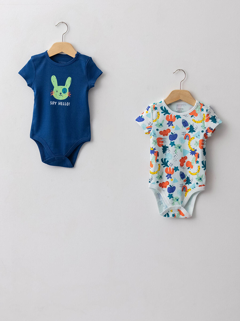 Mavi Bisiklet Yaka Kısa Kol Baskılı Pamuklu Erkek Bebek Çıtçıtlı Body 2'li