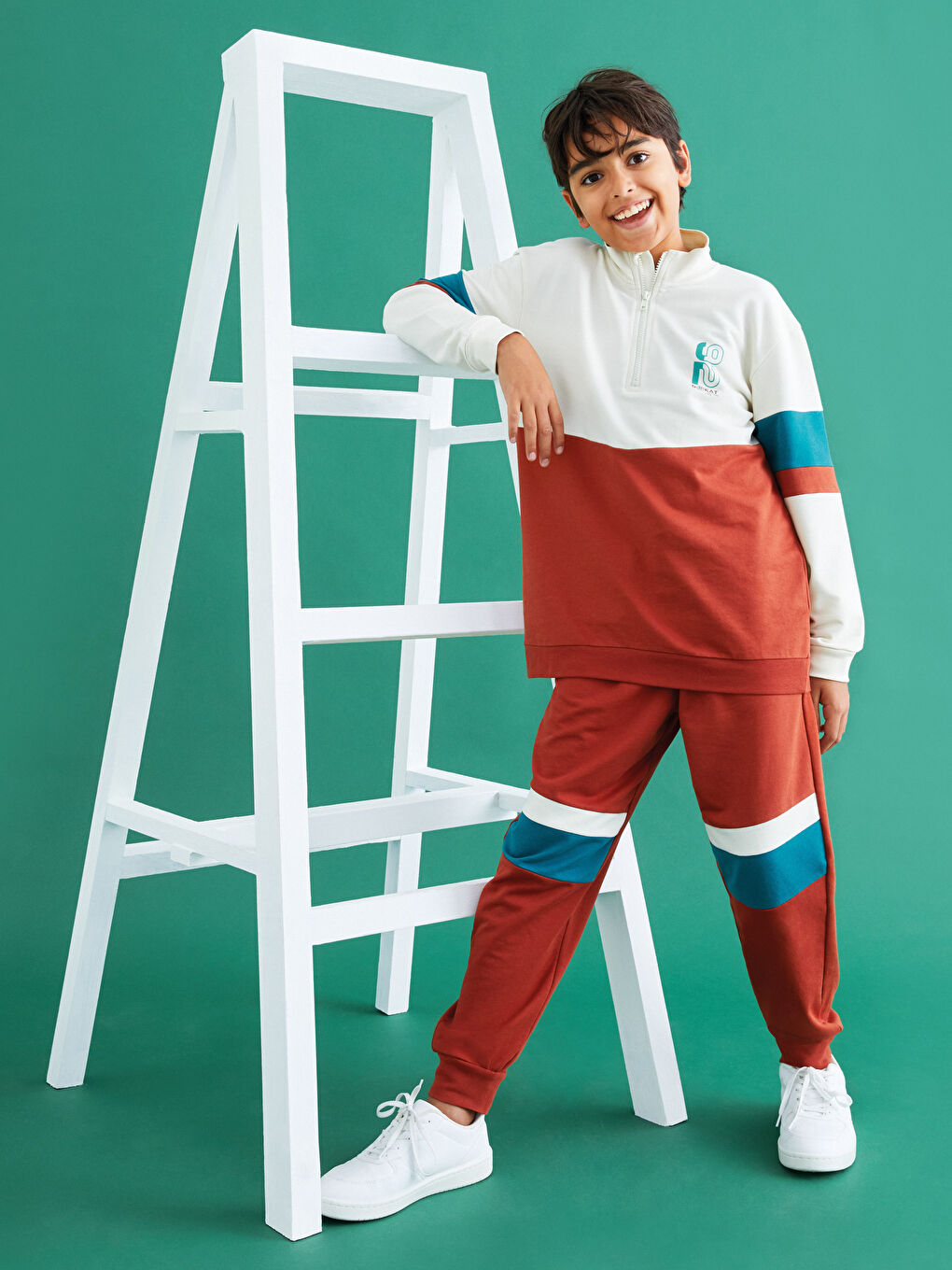 Stand Collar Printed Long Sleeve Boy Sweatshirt-1