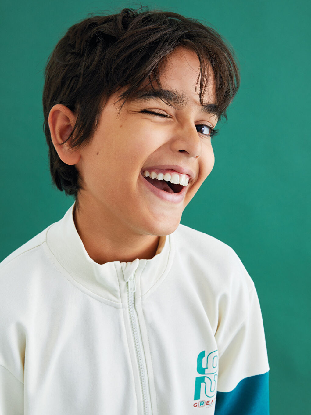 Stand Collar Printed Long Sleeve Boy Sweatshirt-2