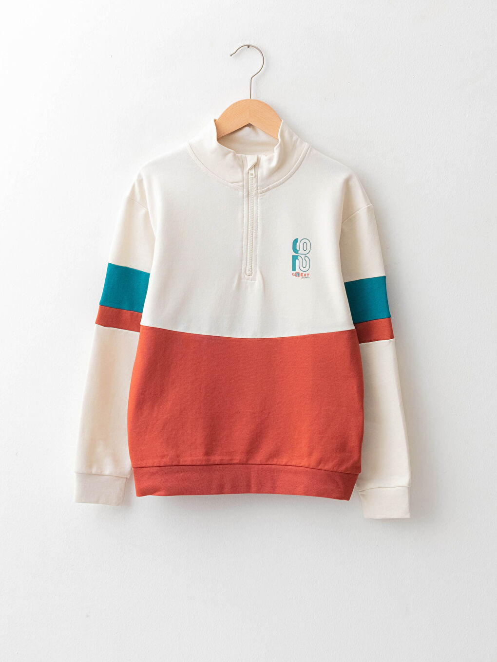 Stand Collar Printed Long Sleeve Boy Sweatshirt-4