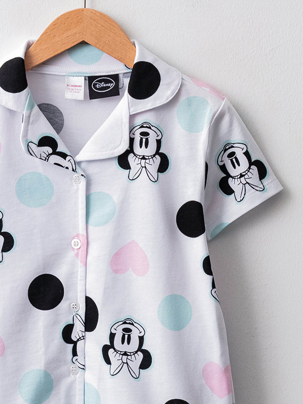 Shirt Collar Minnie Mouse Printed Short Sleeve Girls Pajamas Set-2