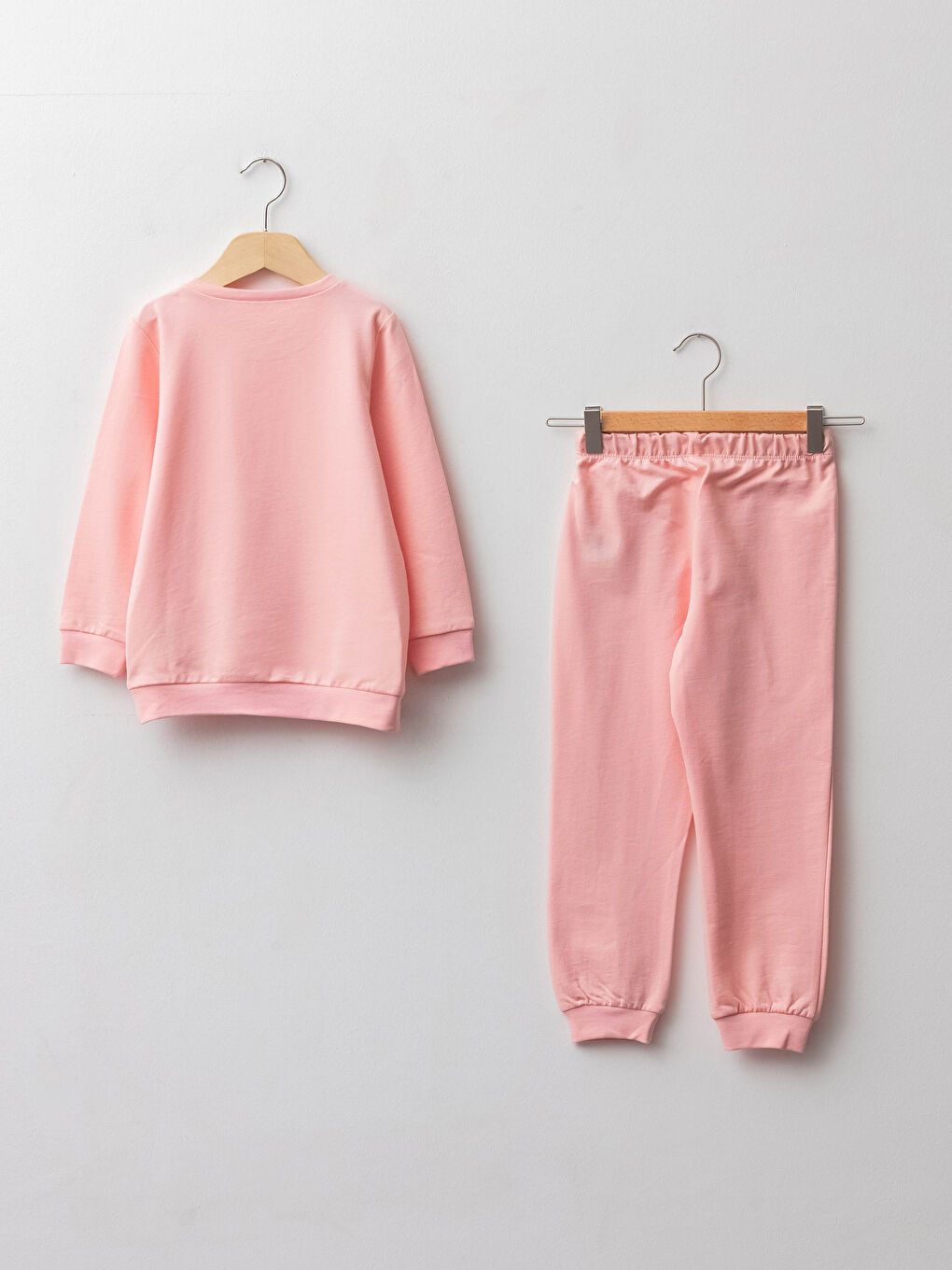 طقم بيجاما بناتي كم طويل أساسي برقبة دائرية-1