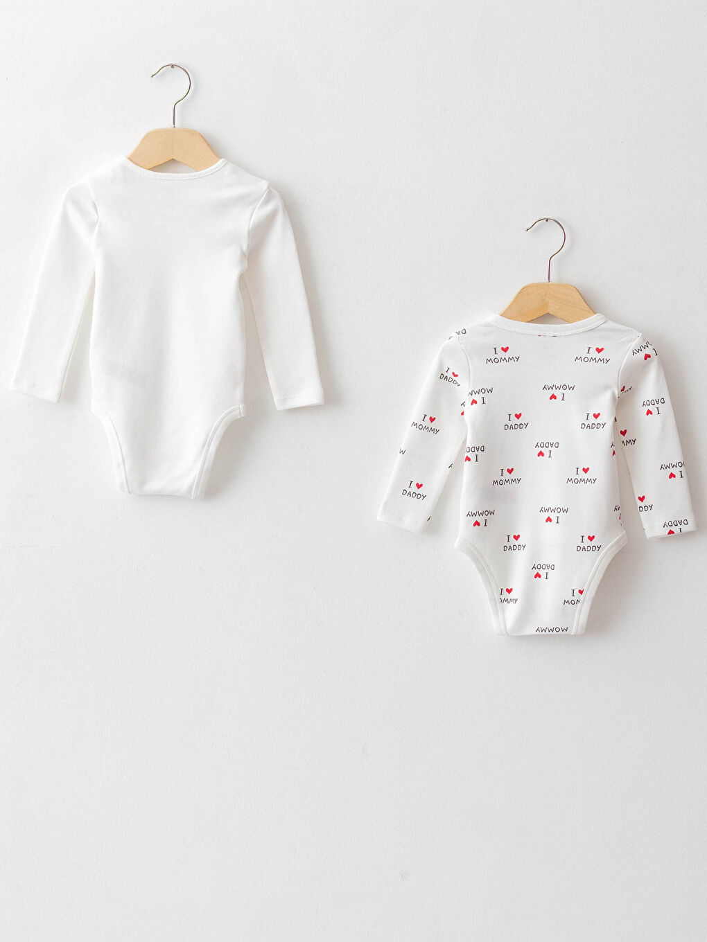 Ekru Bisiklet Yaka Uzun Kollu Baskılı Pamuklu Kız Bebek Çıtçıtlı Body 2'li-1