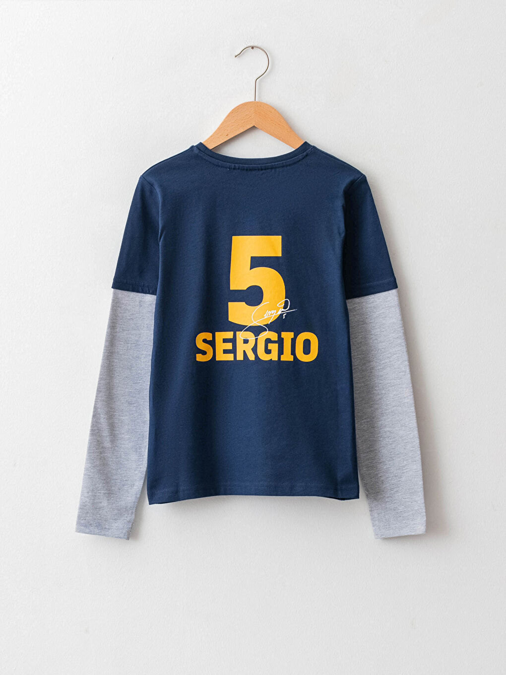 Lacivert Bisiklet Yaka Barcelona Baskılı Uzun Kollu Erkek Çocuk Tişört