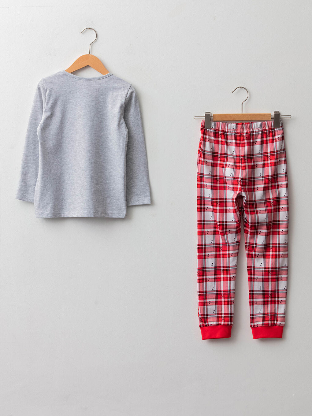 Gri Bisiklet Yaka Baskılı Uzun Kollu Kız Çocuk Pijama Takımı-1