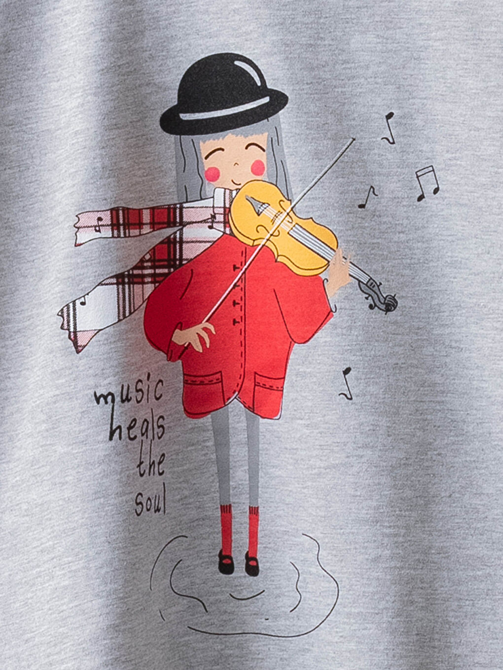 Gri Bisiklet Yaka Baskılı Uzun Kollu Kız Çocuk Pijama Takımı-2