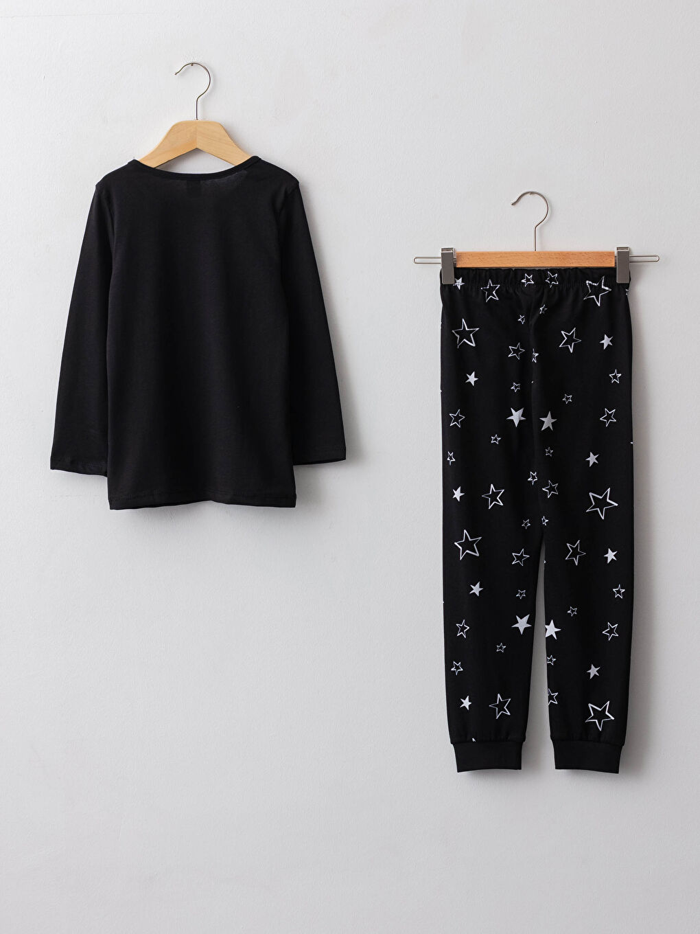 طقم بيجامة بناتي كم طويل مطبوع بياقة دائرية قطن-1