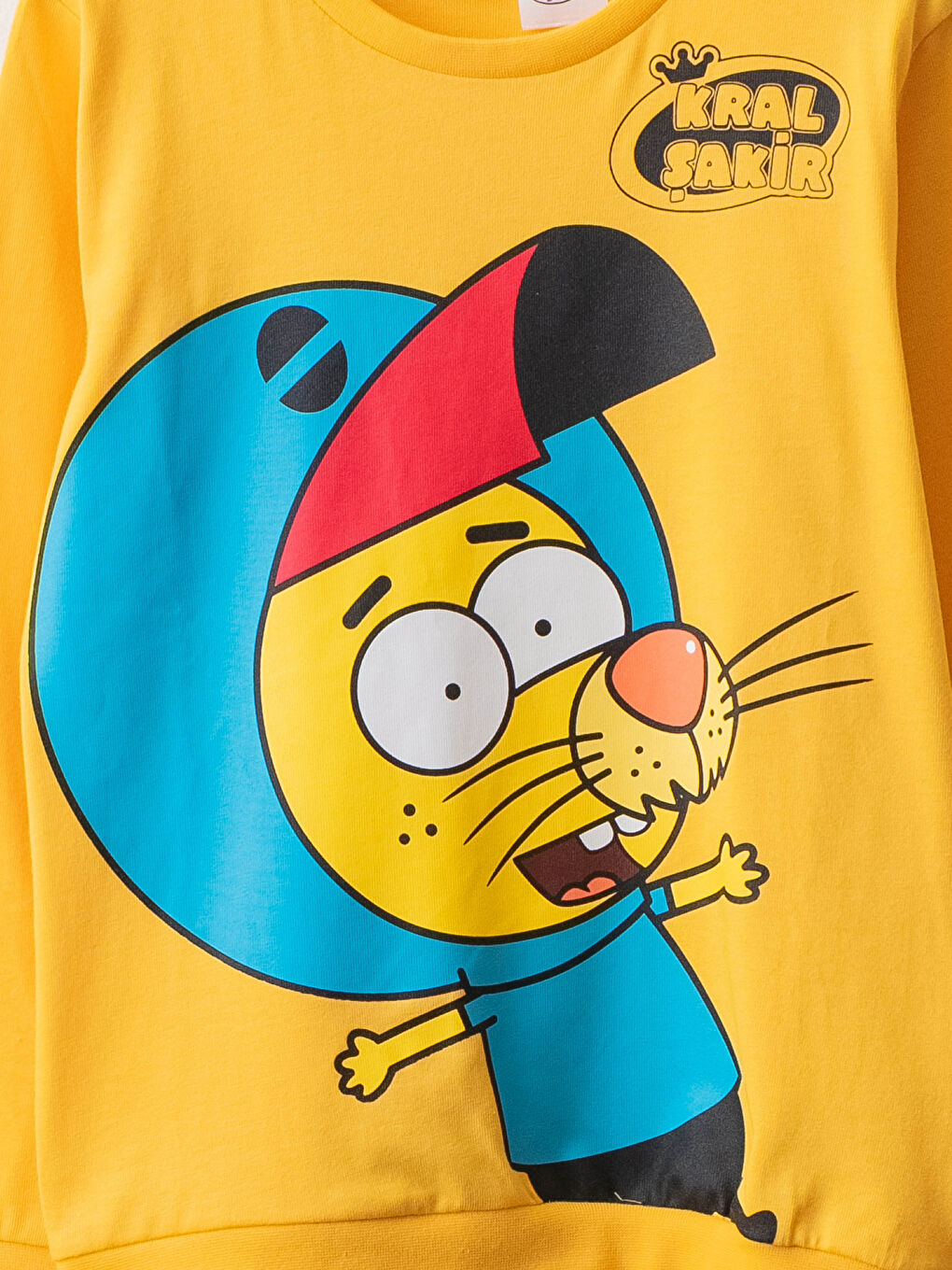 Sarı Bisiklet Yaka Kral Şakir Baskılı Uzun Kollu Pamuklu Erkek Çocuk Tişört-2
