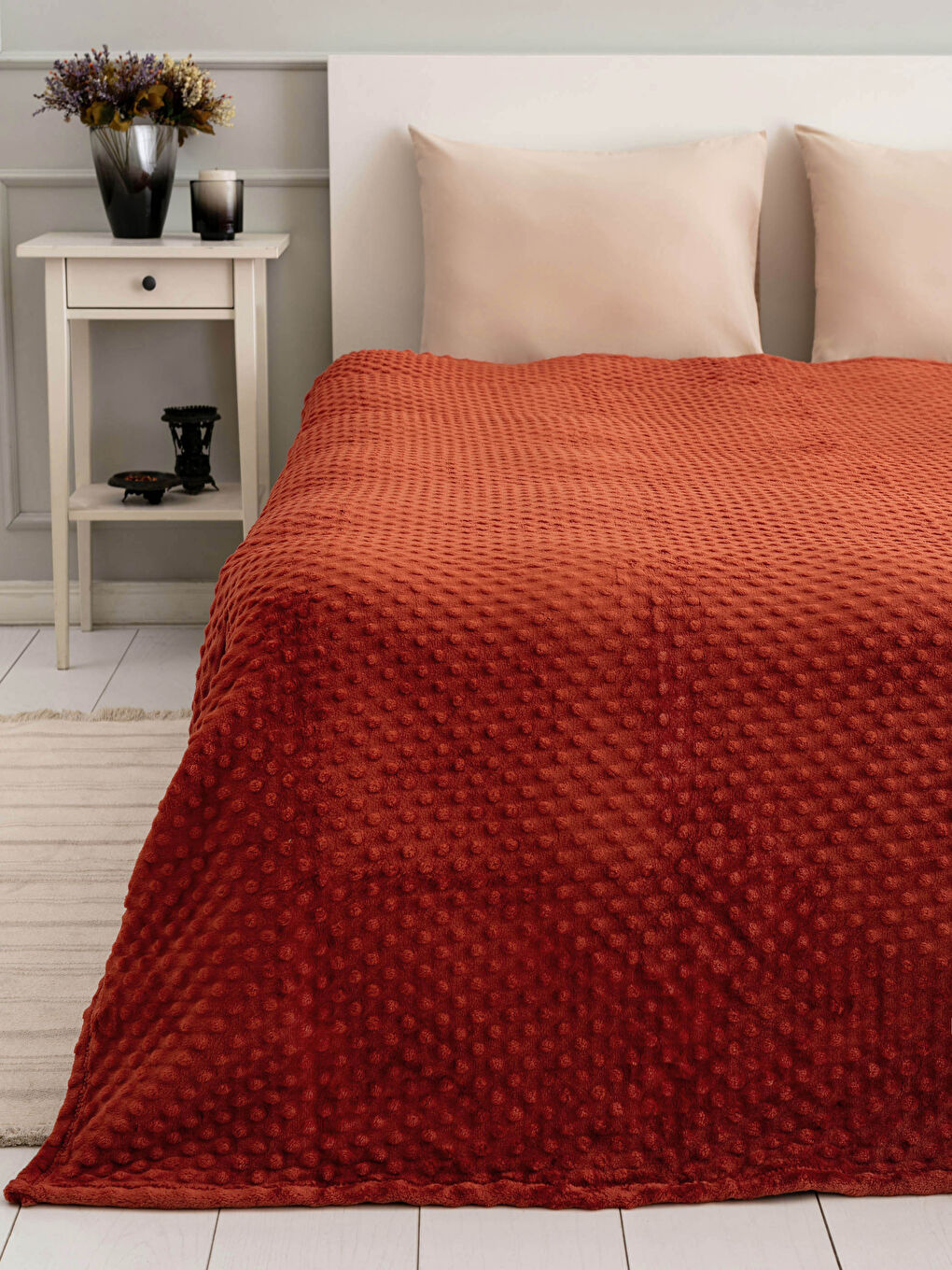 Kırmızı Çift Kişilik Tomurcuk Desenli Wellsoft Battaniye 200x220 cm