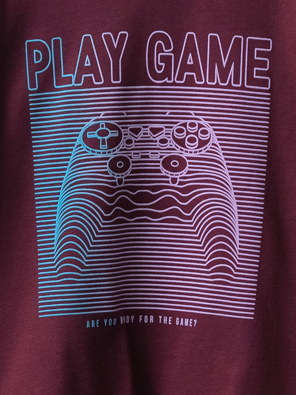 Bordo Bisiklet Yaka Baskılı Uzun Kollu Erkek Çocuk Tişört-2