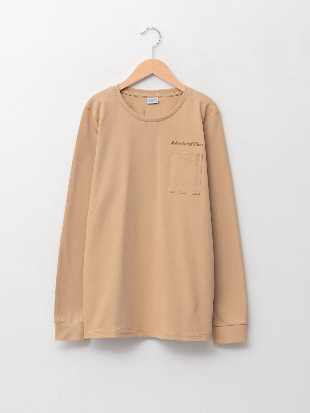 Crew Neck Embroidery Detailed Long Sleeve Cotton Boy T-Shirt