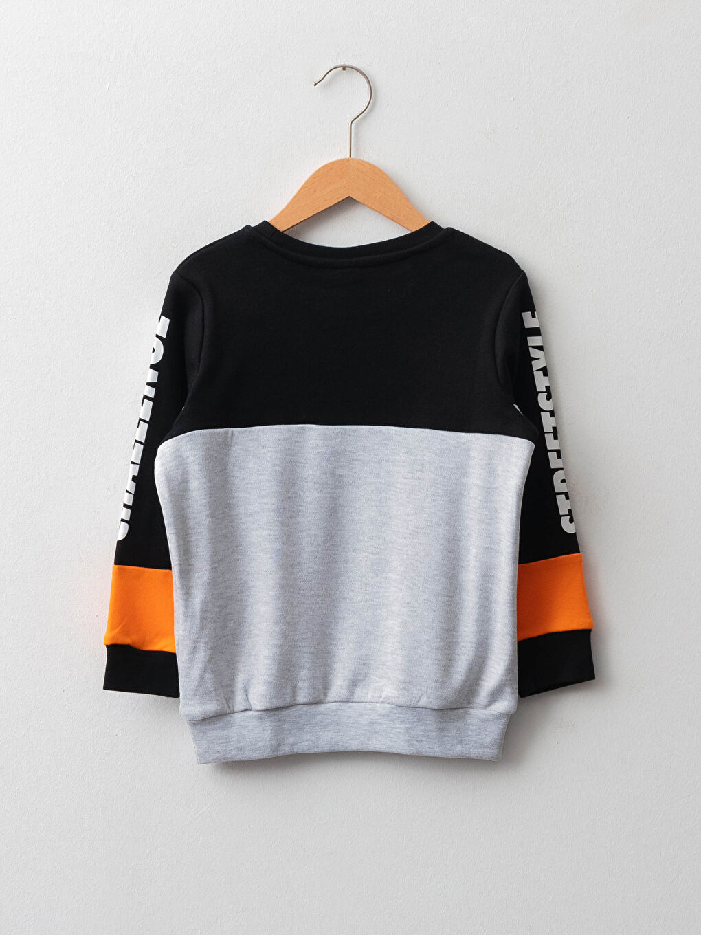 Gri Bisiklet Yaka Baskılı Uzun Kollu Erkek Çocuk Tişört-1