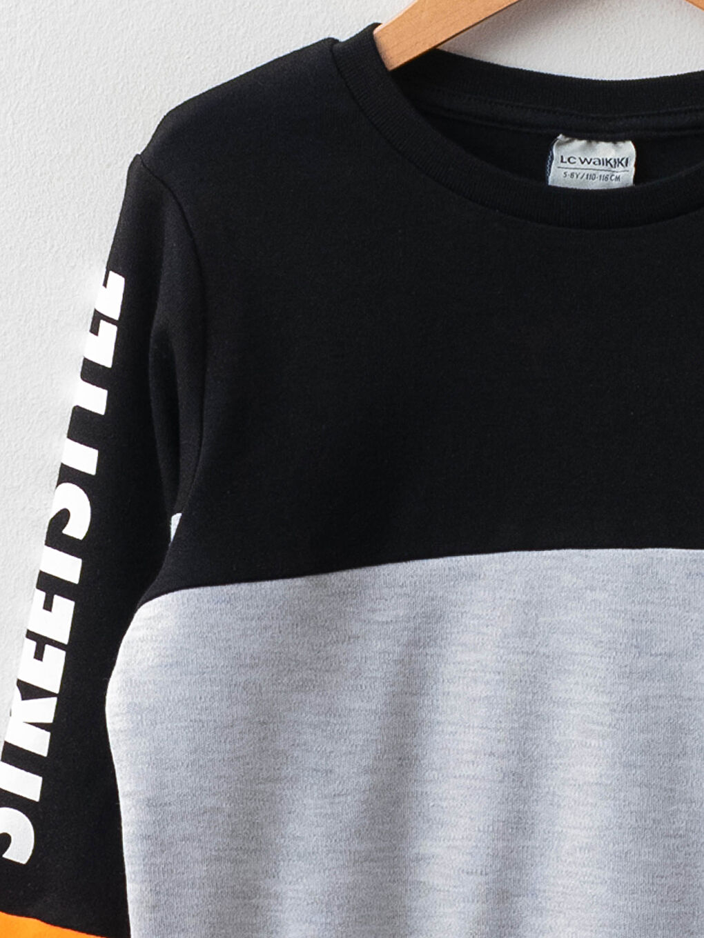 Gri Bisiklet Yaka Baskılı Uzun Kollu Erkek Çocuk Tişört-2