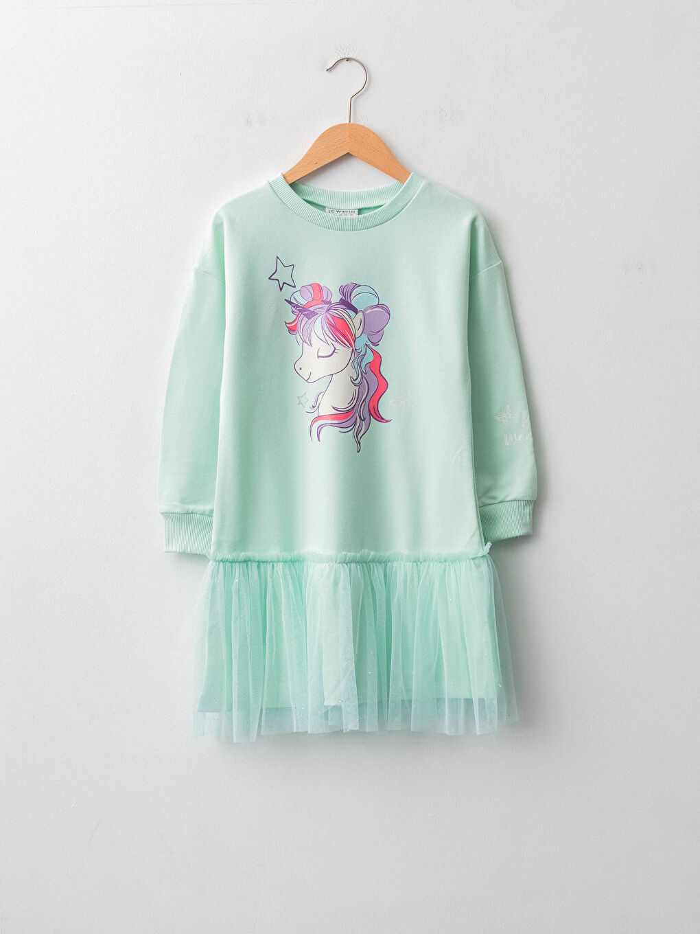LCW Kids Crew Neck Printed Long Sleeve Girls' Dress -W18834Z4-FXS