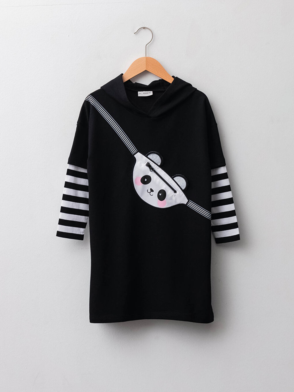 فستان للبنات مطبوع بكم طويل مزود بغطاء رأس