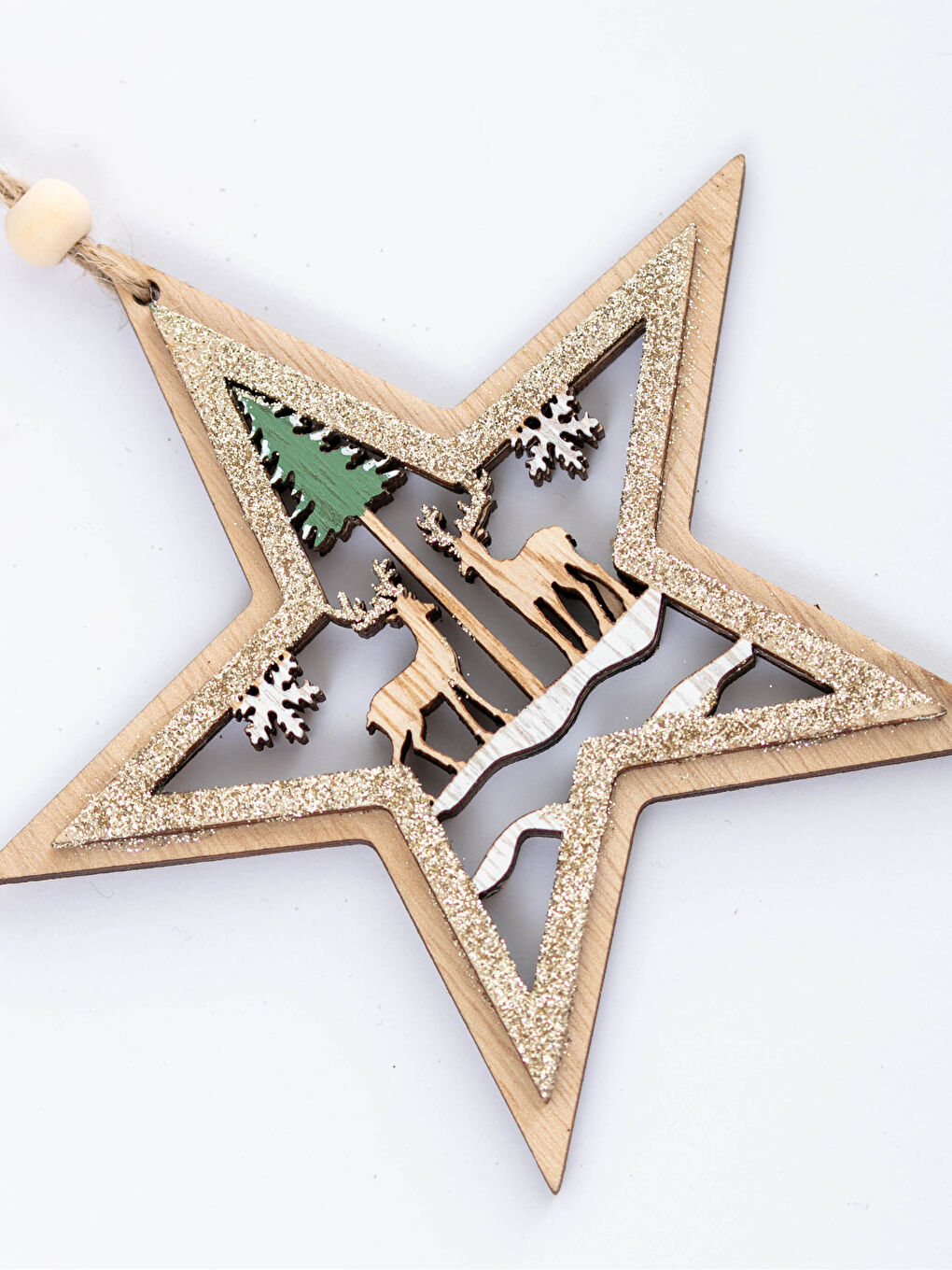 LCW HOME Weihnachtlicher Hängender Baumschmuck aus Holz 13x13 Cm -W18885Z8-F9C