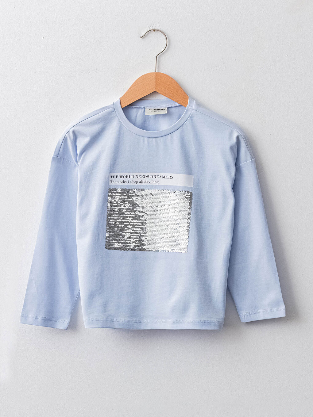 T-shirt à manches longues pour fille avec col rond et broderie de sequins