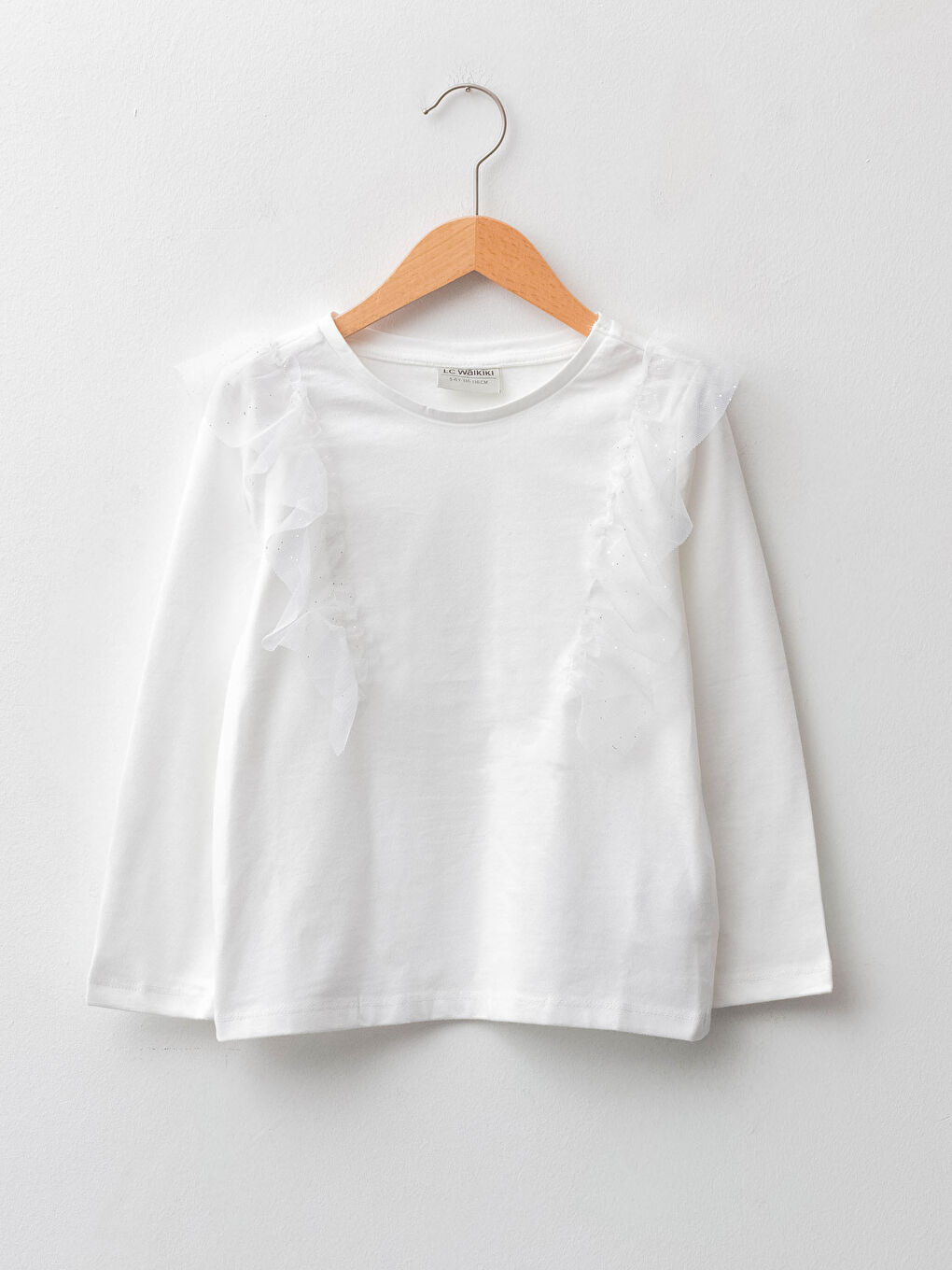 Ekru Bisiklet Yaka Basic Uzun Kollu Kız Çocuk Tişört