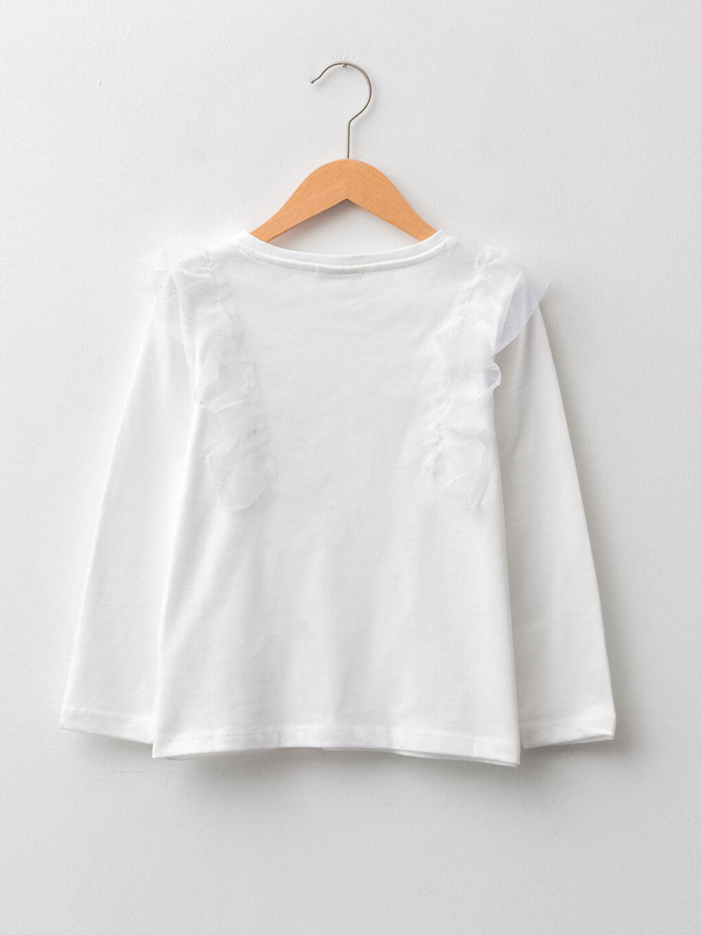 Ekru Bisiklet Yaka Basic Uzun Kollu Kız Çocuk Tişört-1