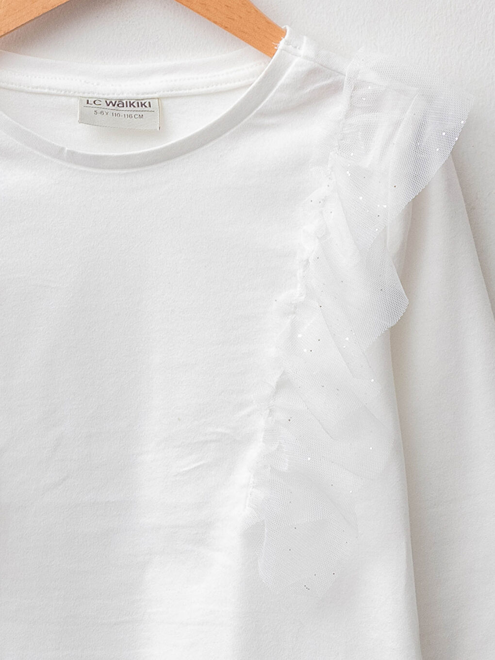 Ekru Bisiklet Yaka Basic Uzun Kollu Kız Çocuk Tişört-2