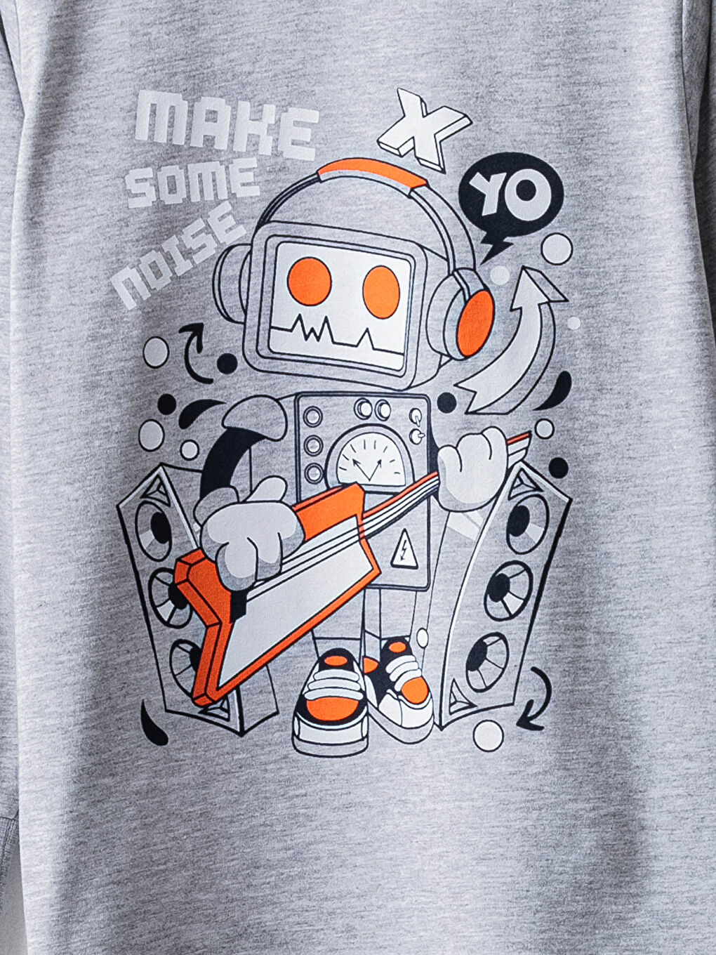 Gri Bisiklet Yaka Baskılı Uzun Kollu Erkek Çocuk Pijama Takımı-2