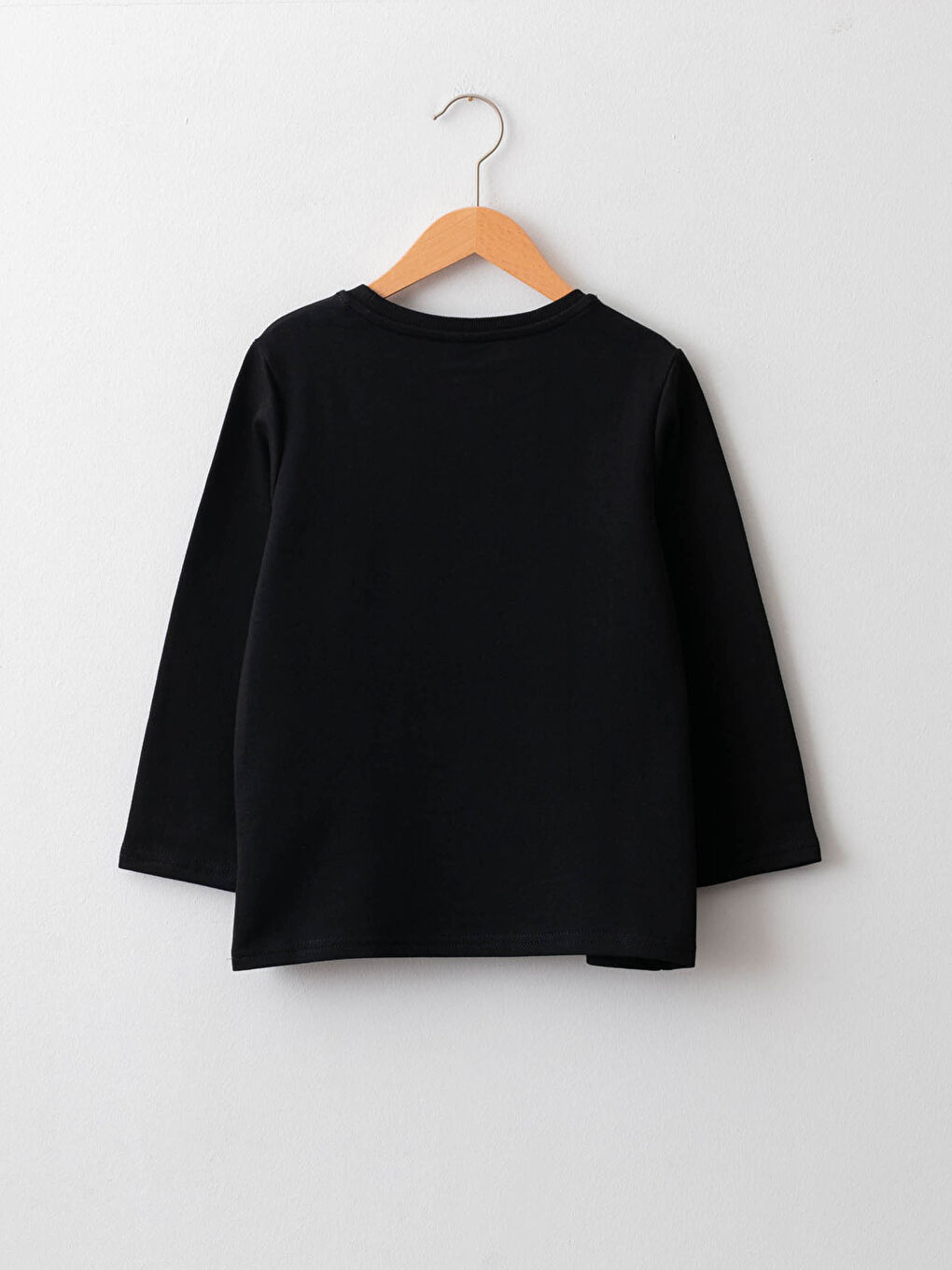 Siyah Bisiklet Yaka Baskılı Uzun Kollu Kız Çocuk Tişört-1