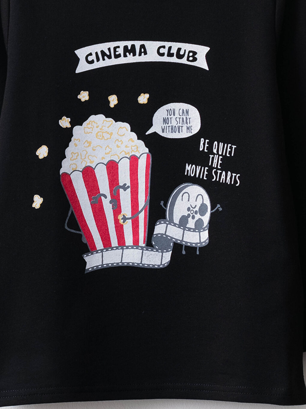 Siyah Bisiklet Yaka Baskılı Uzun Kollu Kız Çocuk Tişört-2